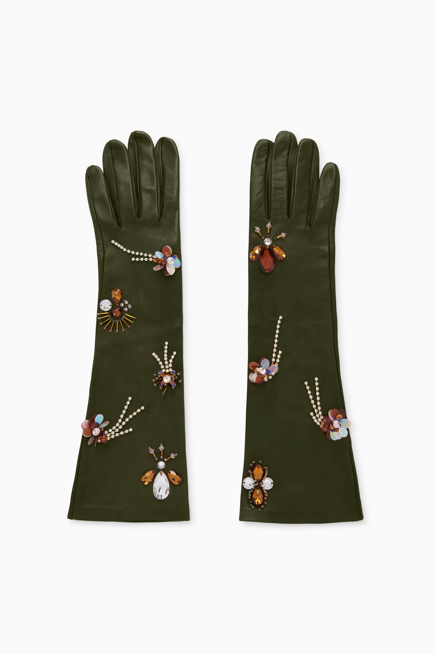 Ulla Johnson Laetitia gants cuir Militaire vert brodé