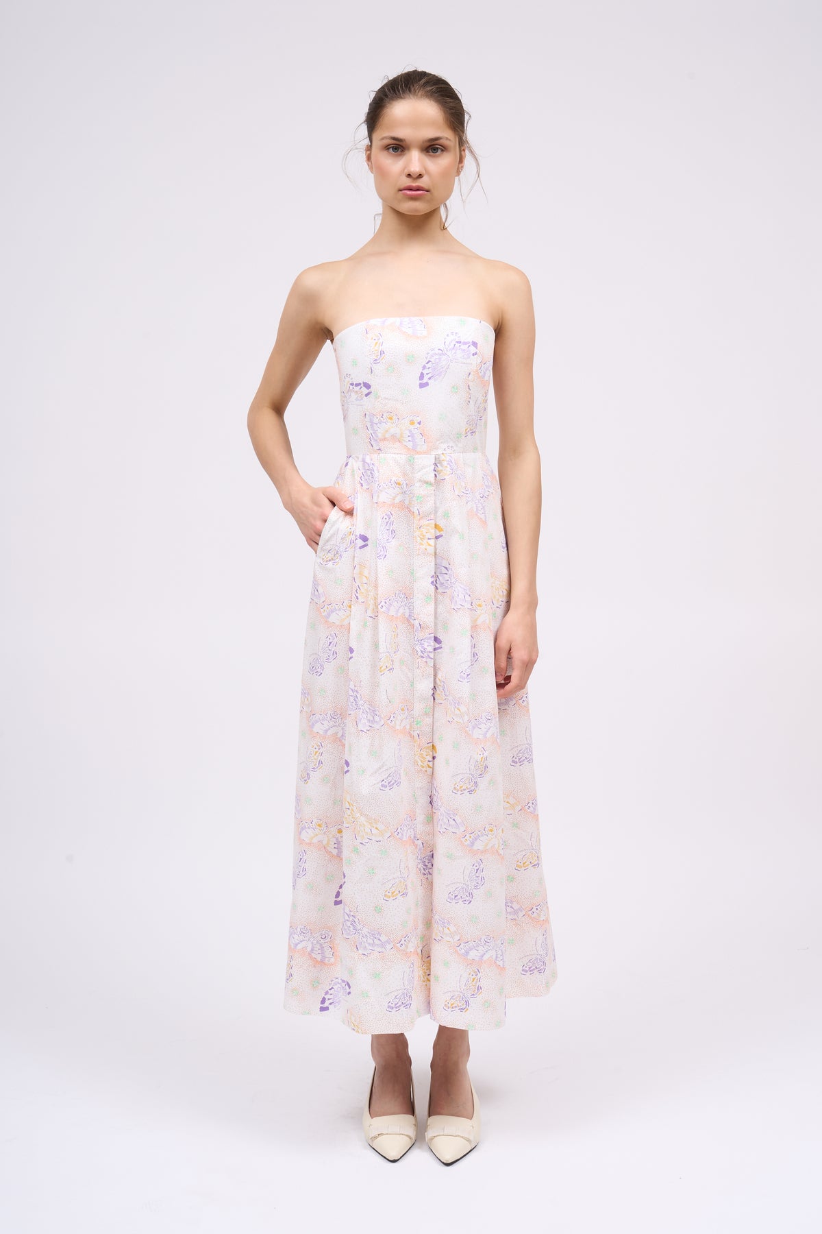 Paul & Joe Rita robe bustier midi coton imprimé papillon