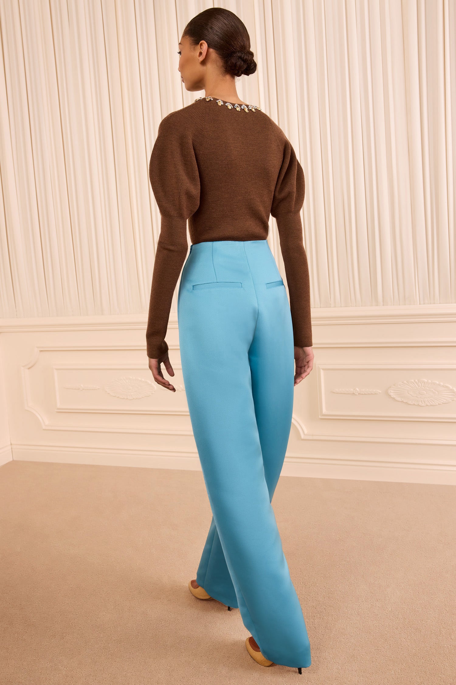 Ulla Johnson Edlyn pantalon satin Heron taille haute