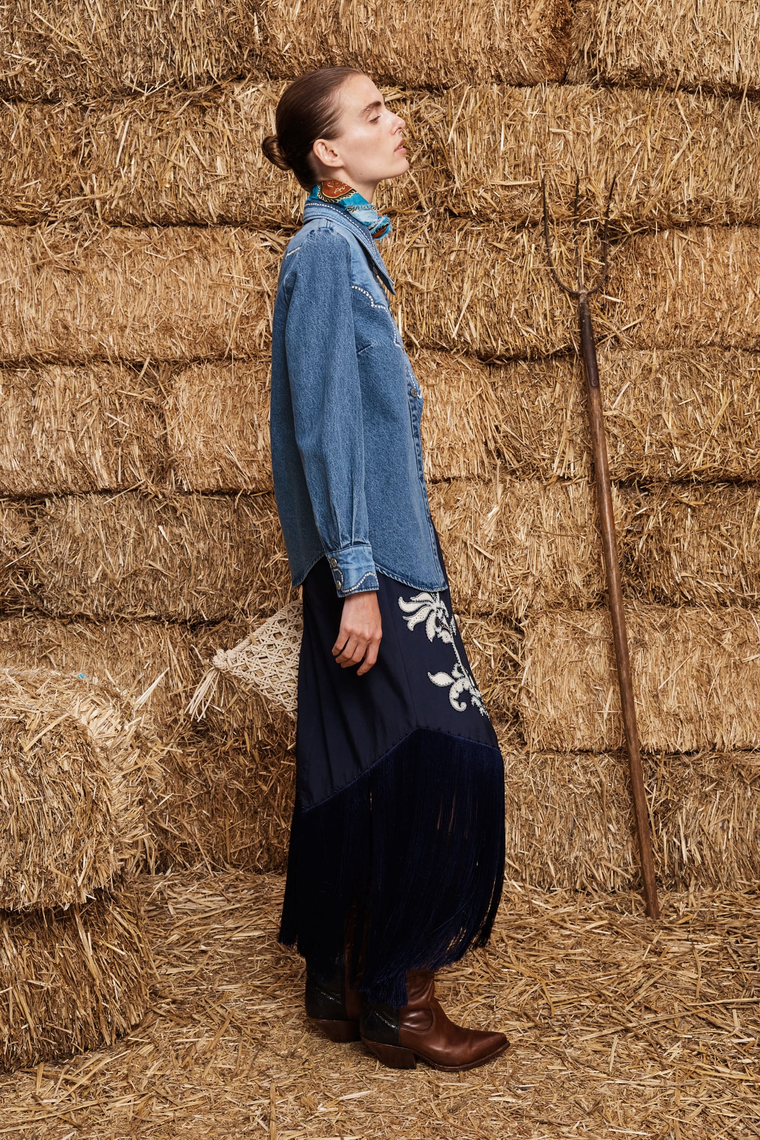 Alemaïs Jesse chemise denim coton patchwork manches longues