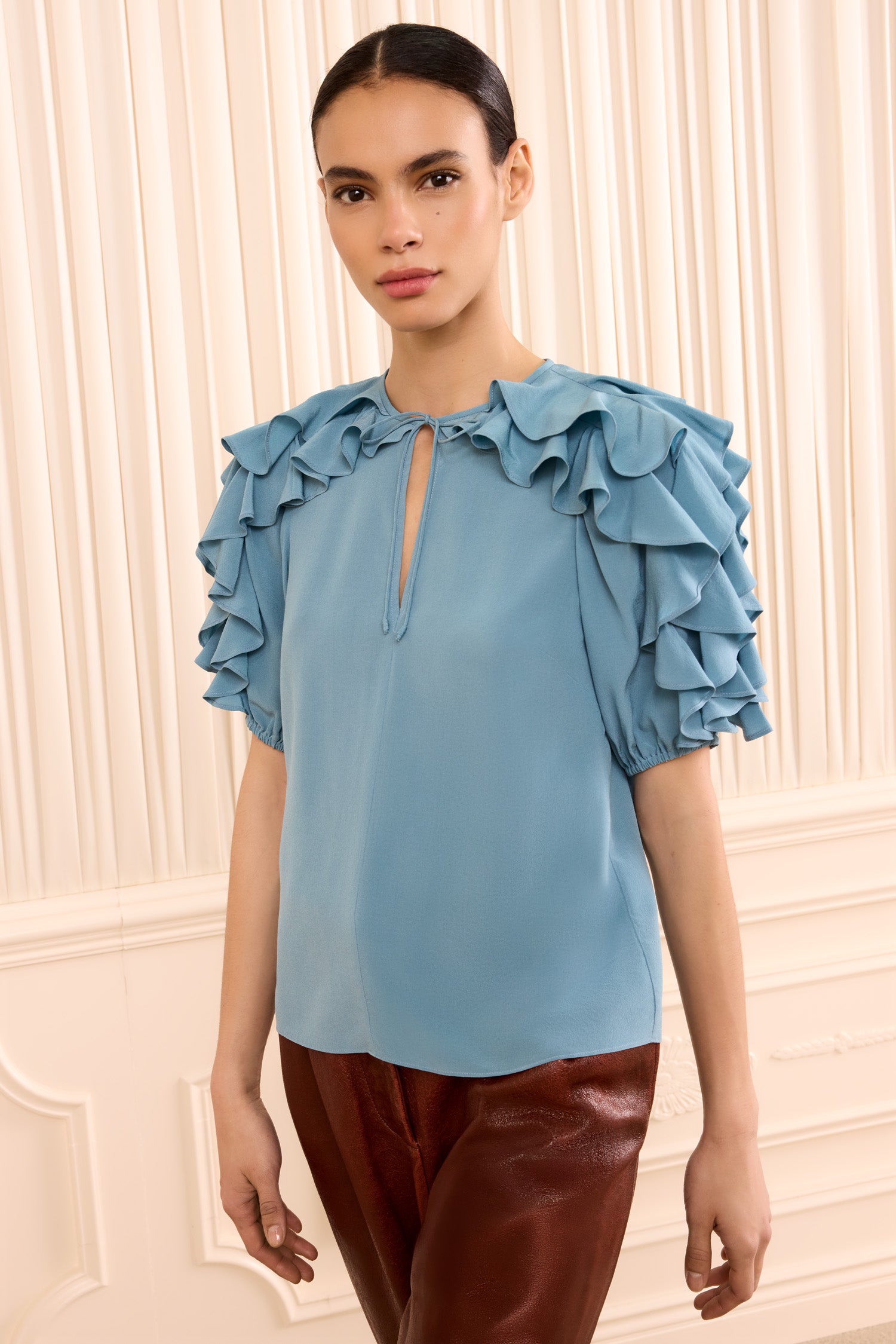Ulla Johnson Josephine Top Heron bleu 100% soie