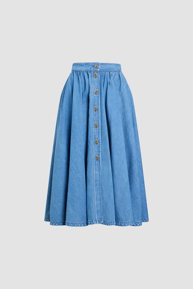 Patou jupe longue boutonnée SK119 denim coton bleu délavé