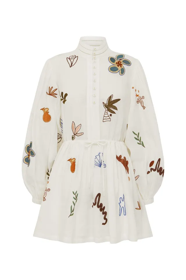 Alemäis Mina robe mini brodée ramie col montant