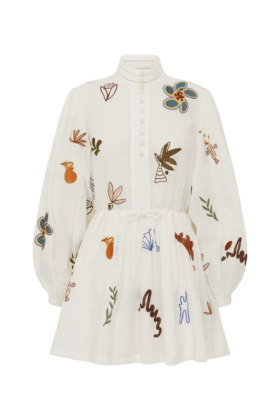 Alemäis Mina robe mini brodée ramie col montant