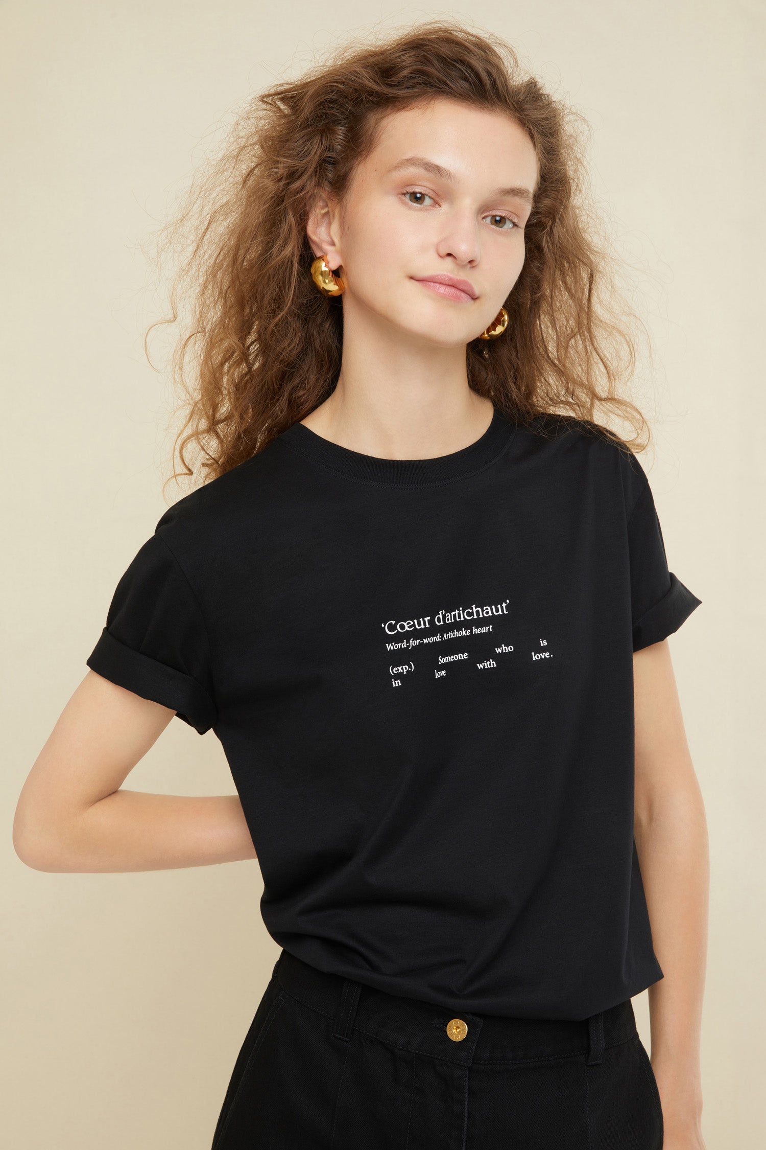 Patou Tee Coton Bio Noir Cœur Taille XS-XXL