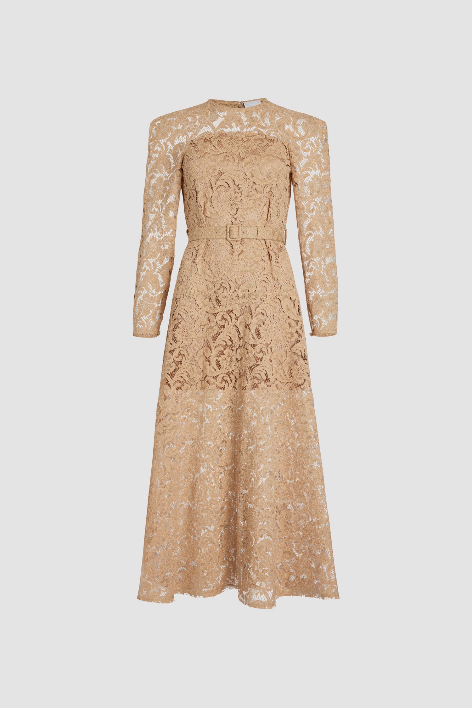 Patou DR146 robe maxi dentelle gris sable ceinturée