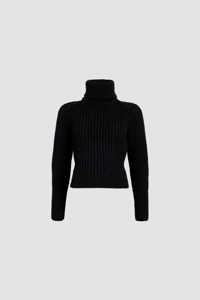 Patou KN206 Pull col roulé noir laine cachemire