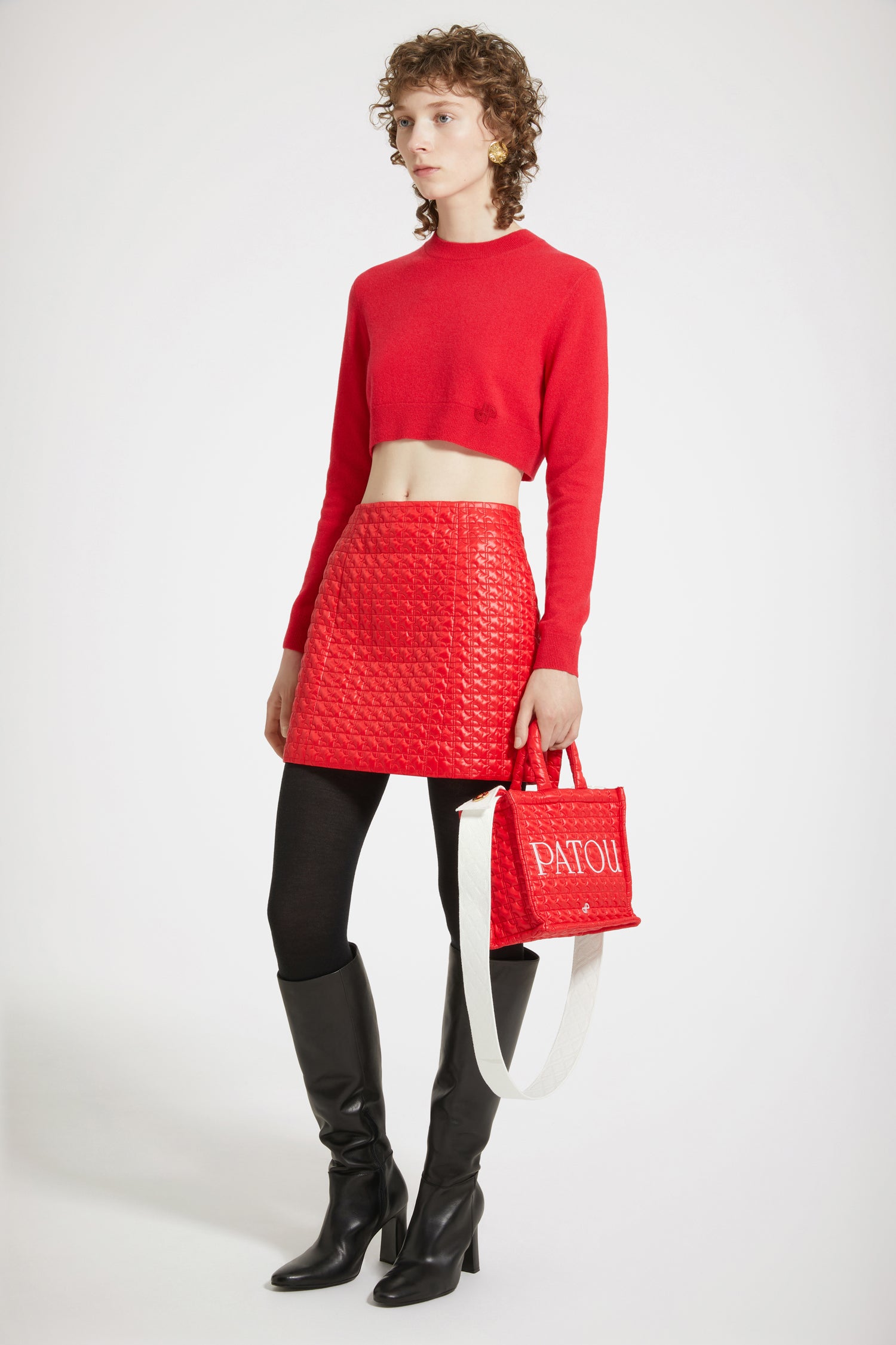 Patou KN099 pull cropped laine cachemire rose hot pink M
