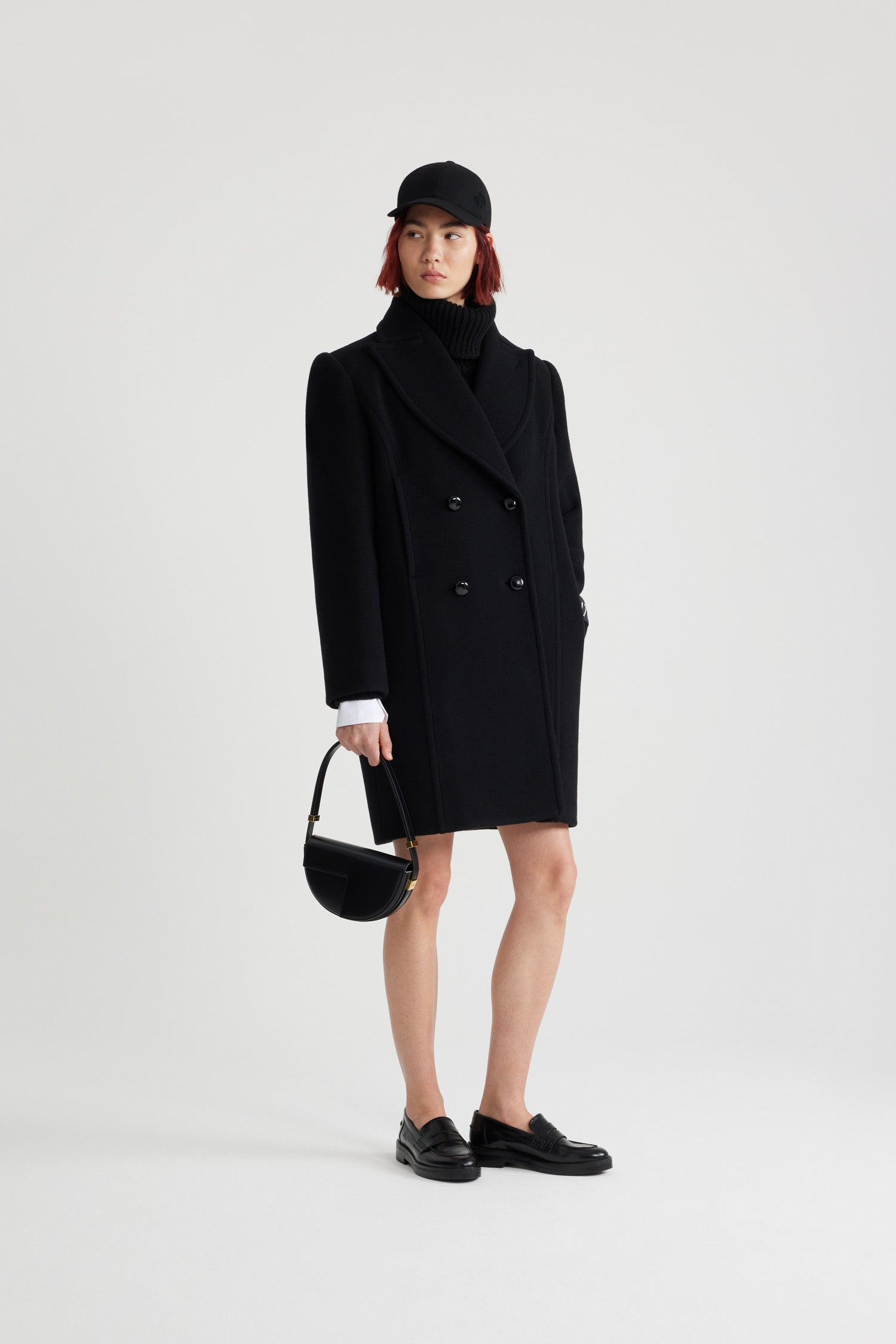 Patou CO025 manteau laine noir croisé 34-44
