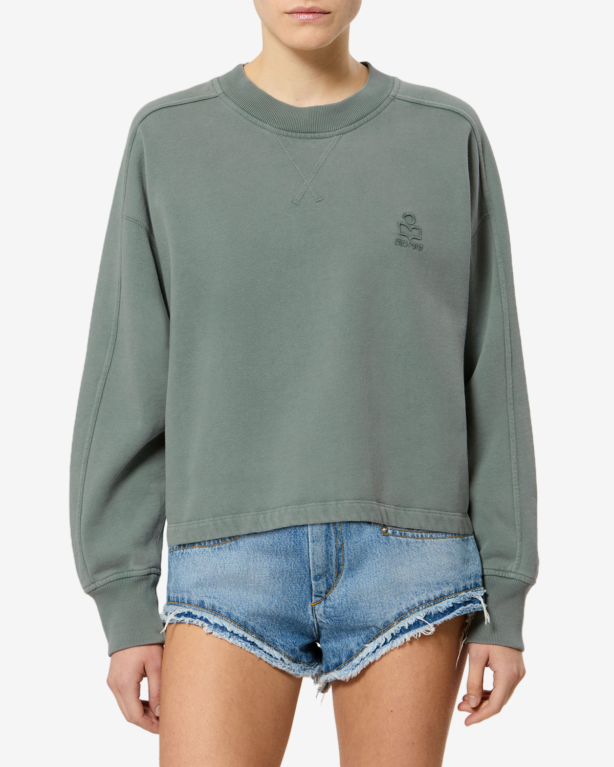 Isabel Marant Sunny sweat sauge molleton coton brodé
