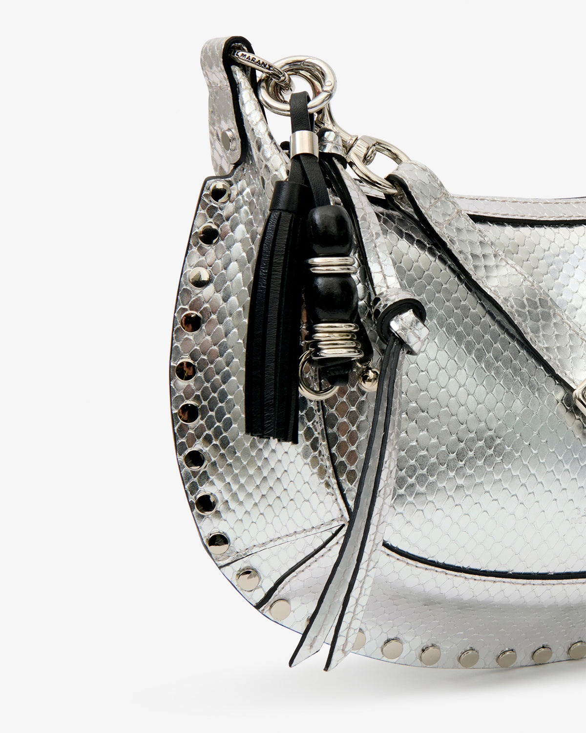 Isabel Marant Charms porte-clés cuir noir argenté
