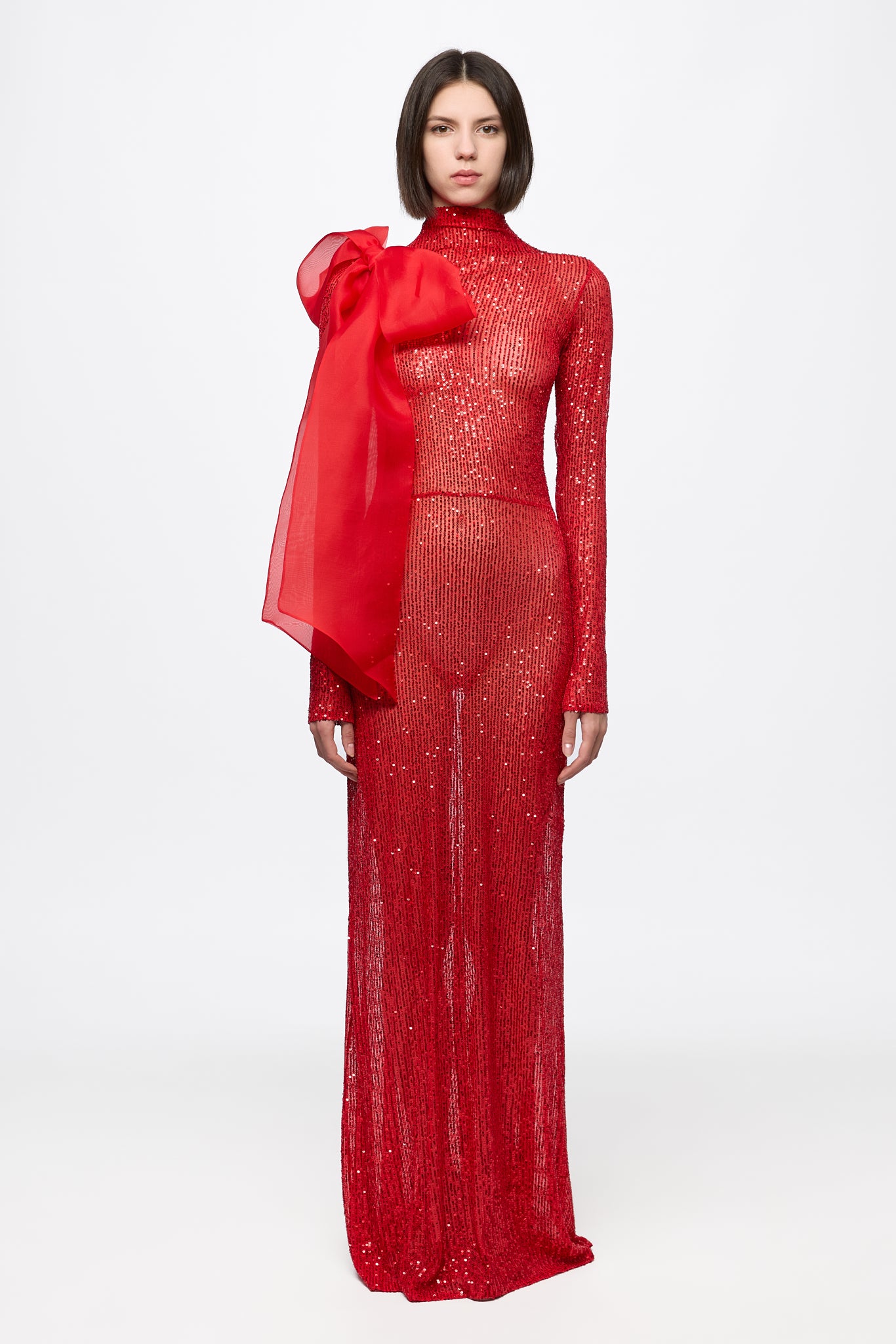 ATU Body Couture Robe Midi Sequins Noirs Nœud Taille S