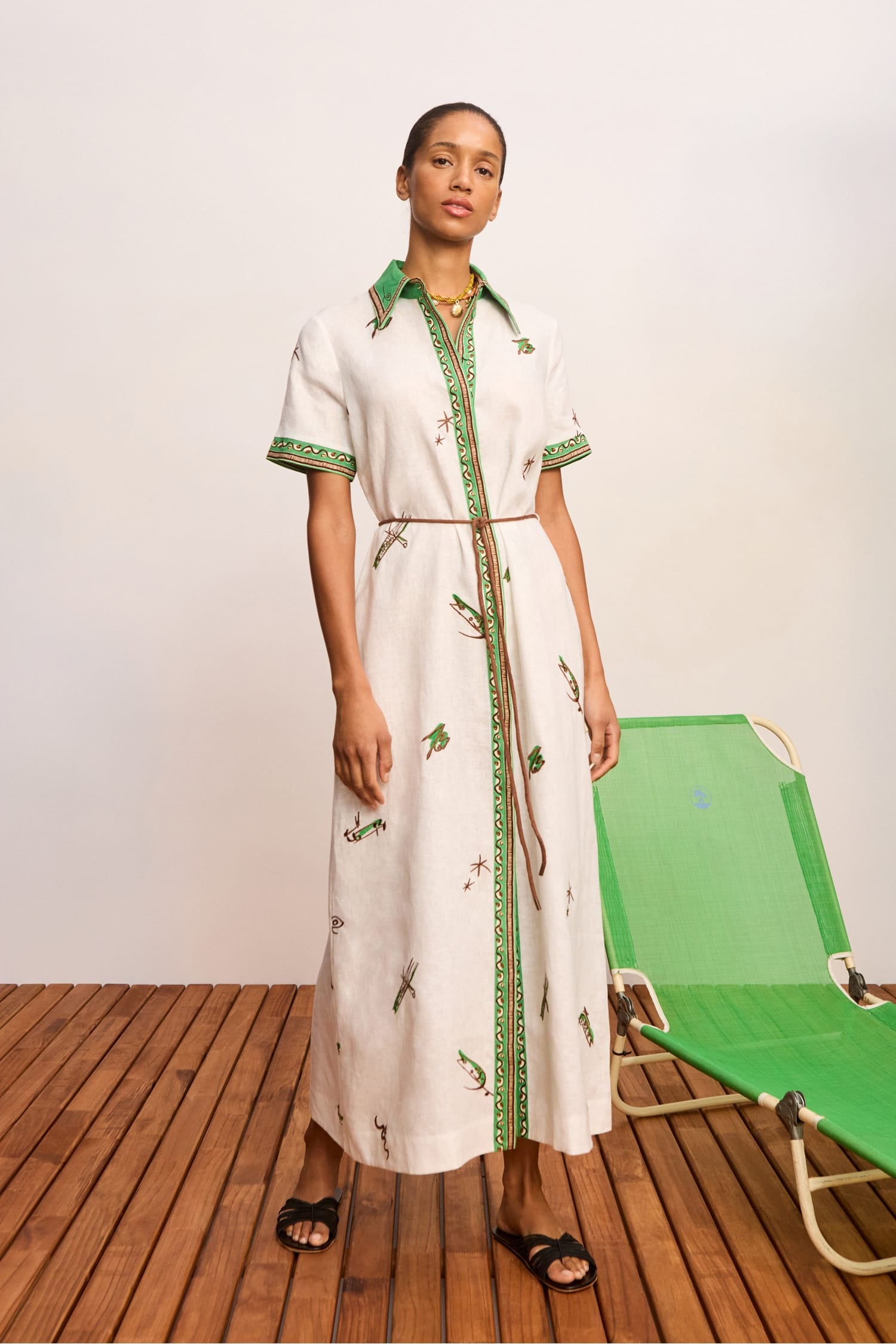 Alemaïs Wanda robe chemise brodée en lin européen