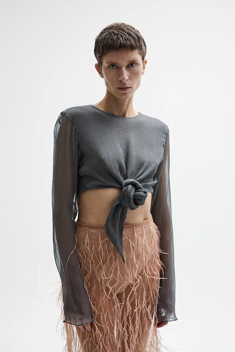 ATU Body Couture top TETHER soie manches longues nœud