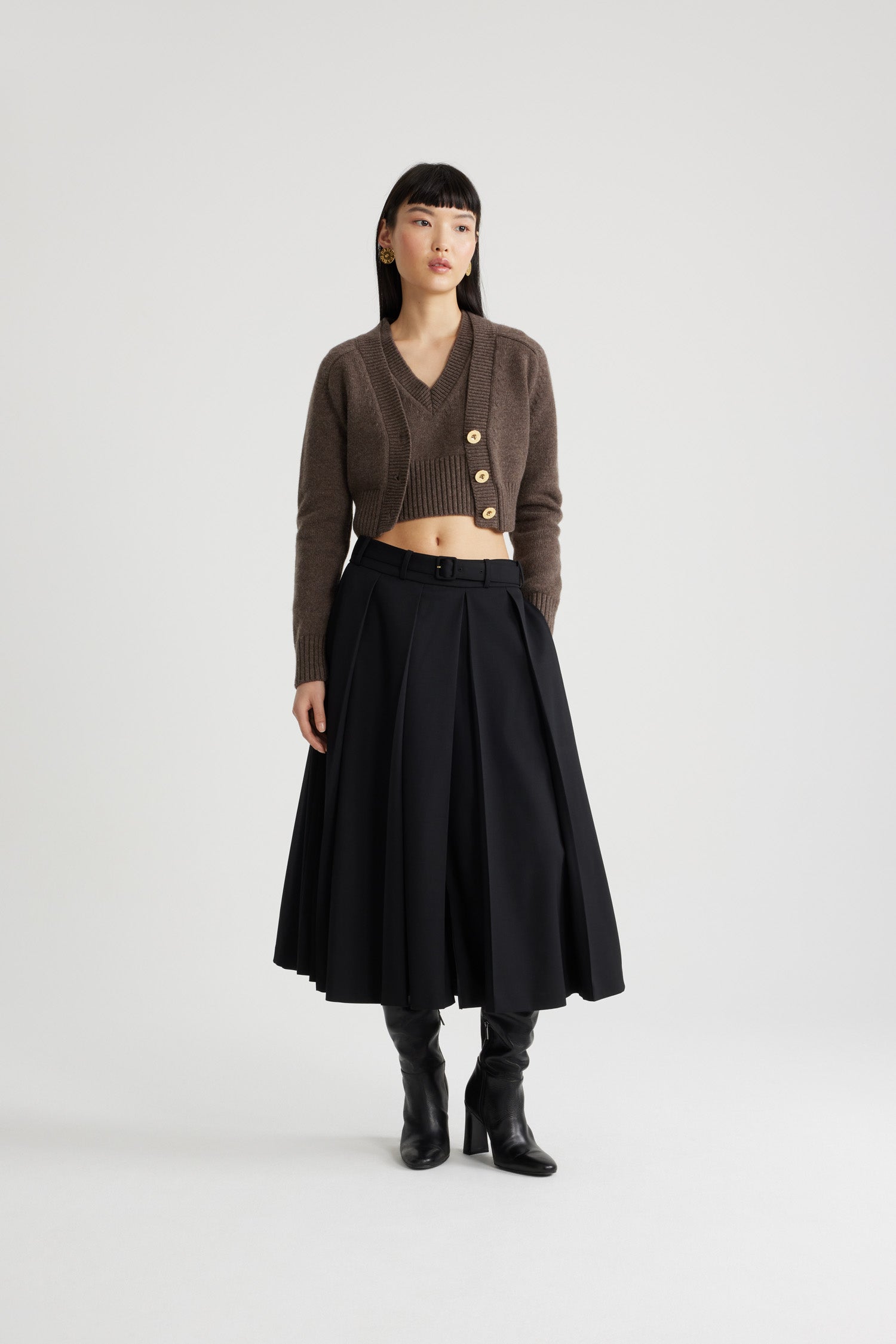 Patou H24SK0700103999B jupe midi plissee noire laine