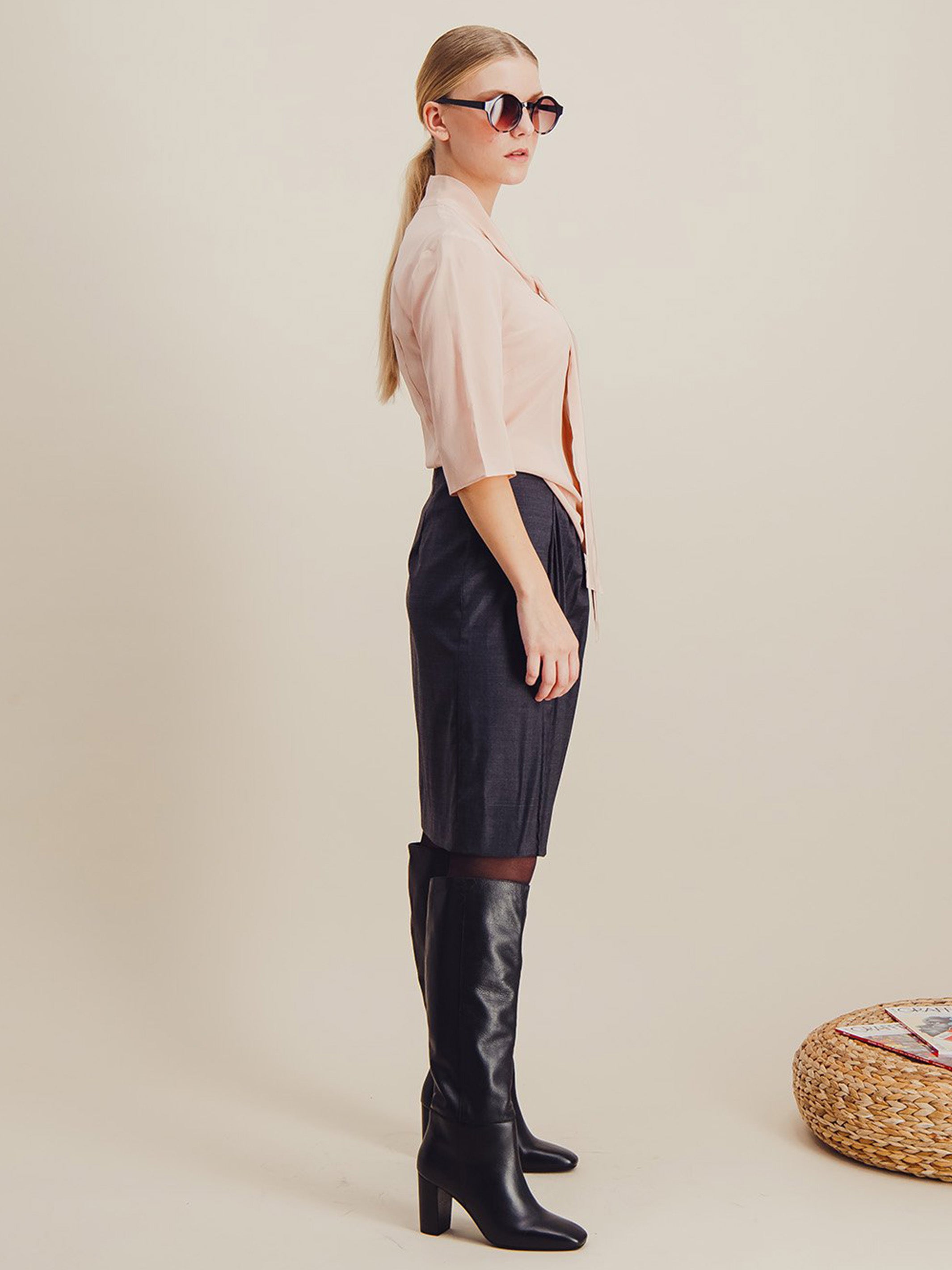 Anahide Saint André Evalière chemisier soie rose poudré