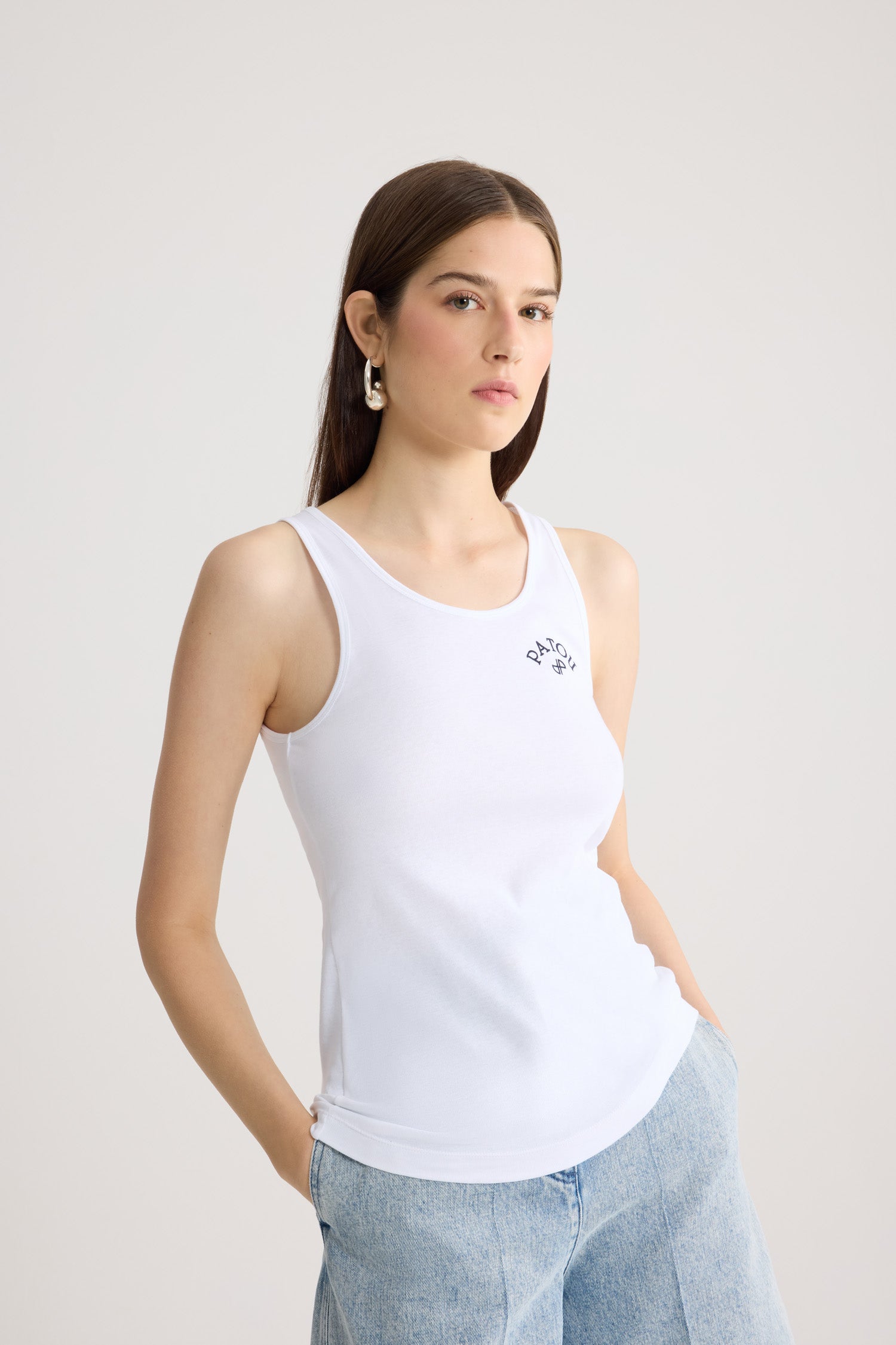 Patou JE210 débardeur blanc coton brodé logo XS-XL