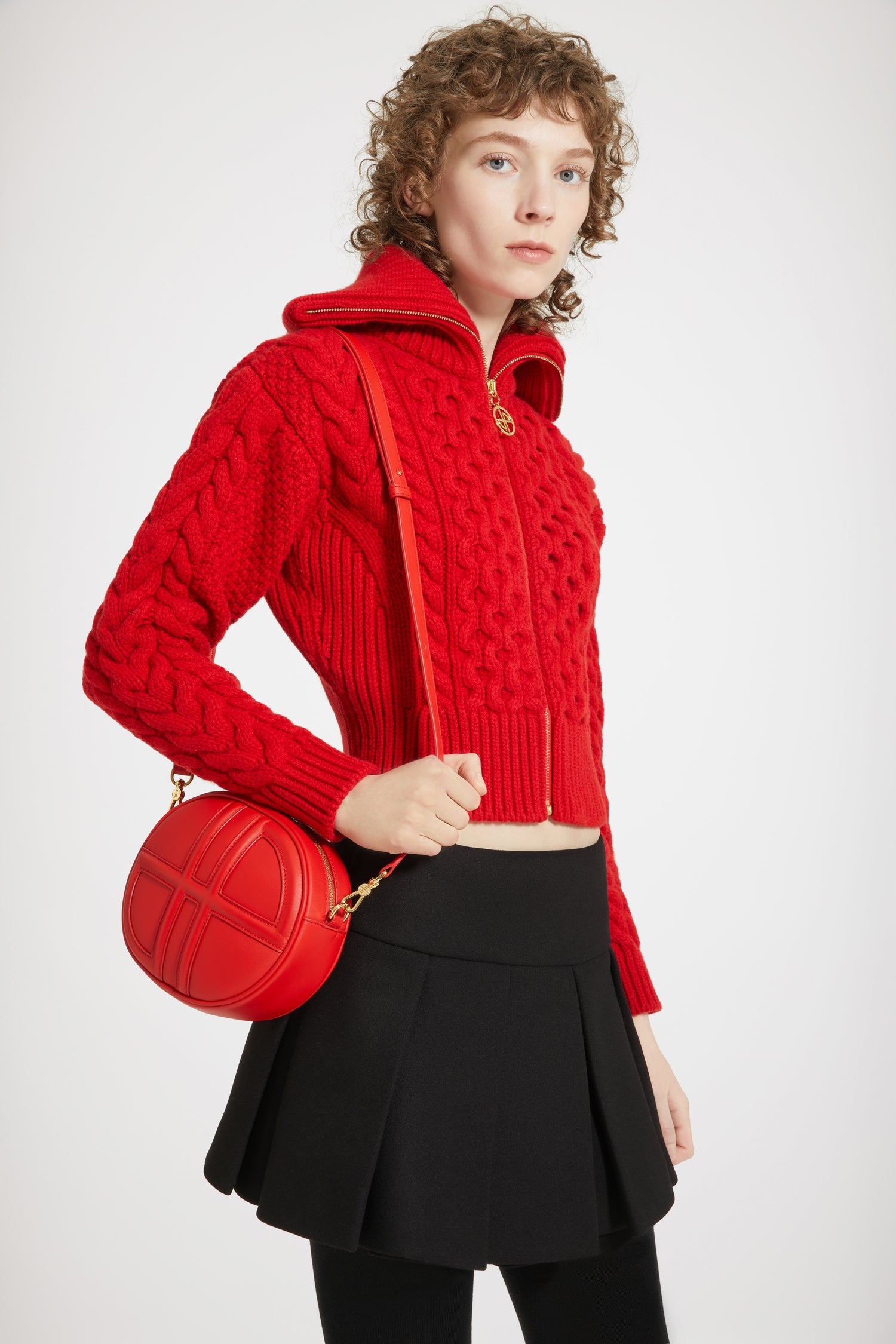Patou H23KN139 cardigan zippé laine rouge racing