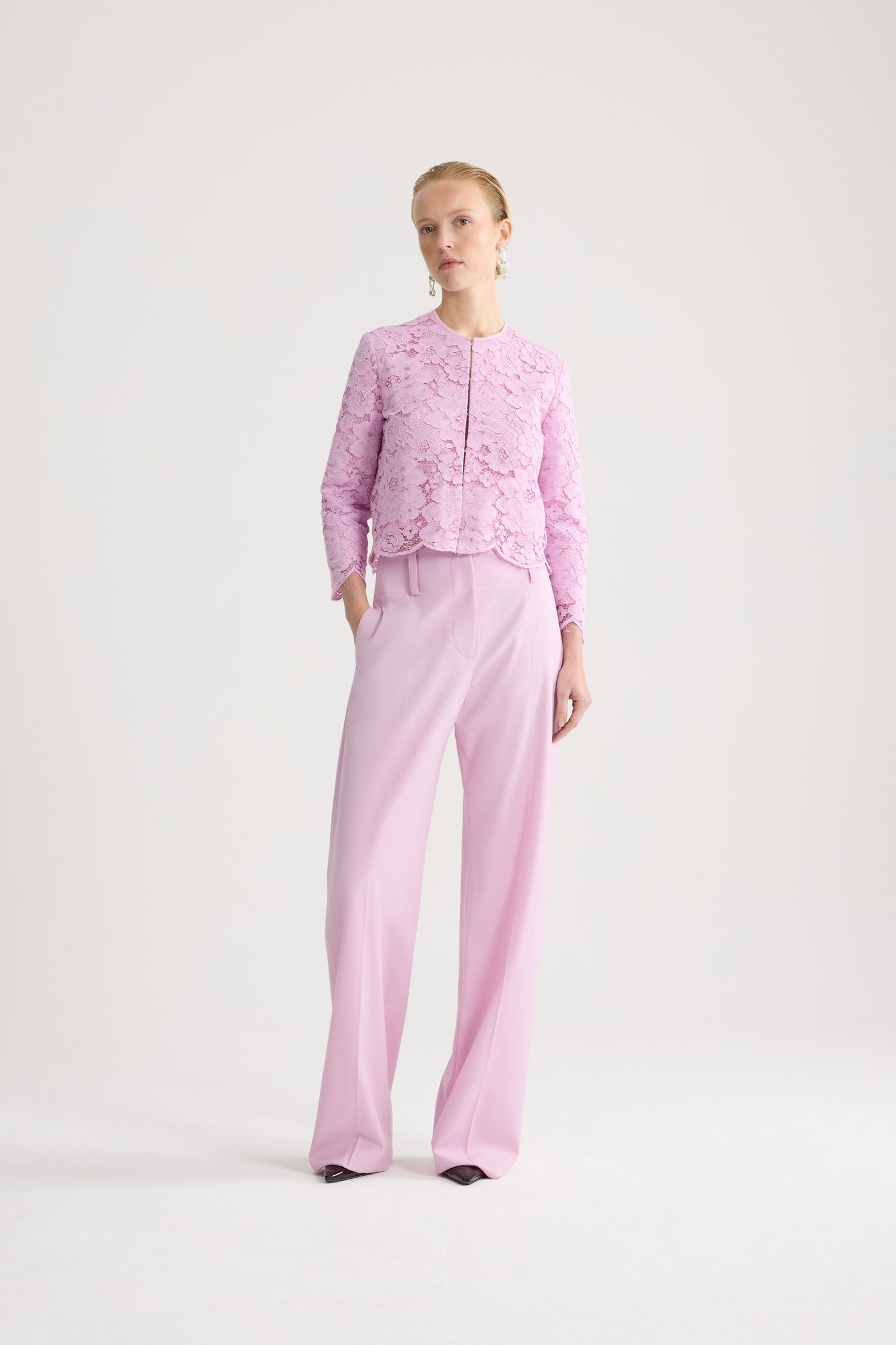 Patou P26JA0690247461P veste dentelle Pink Parfait sans col