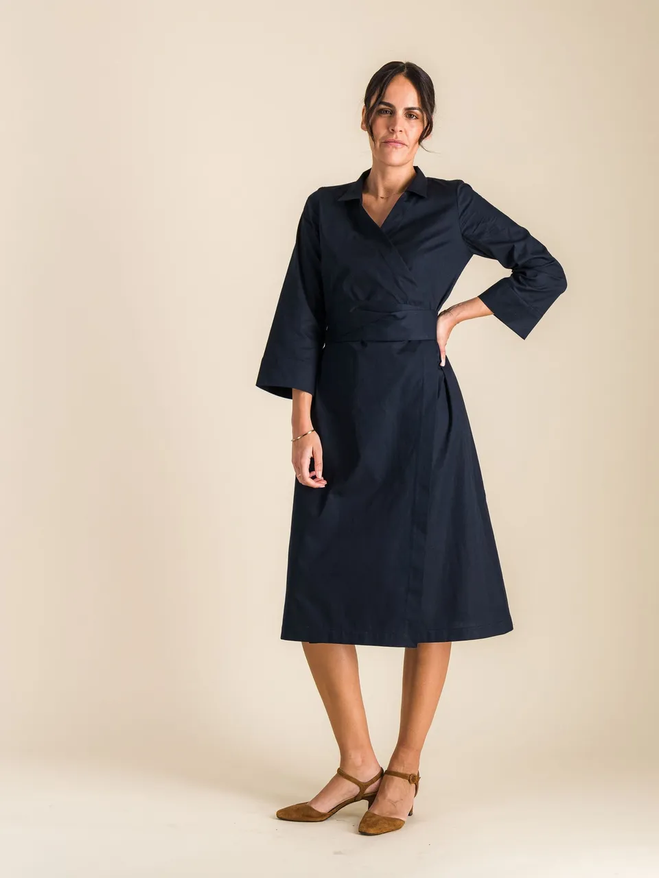 Anahide Saint André Ava robe portefeuille coton ceinturée
