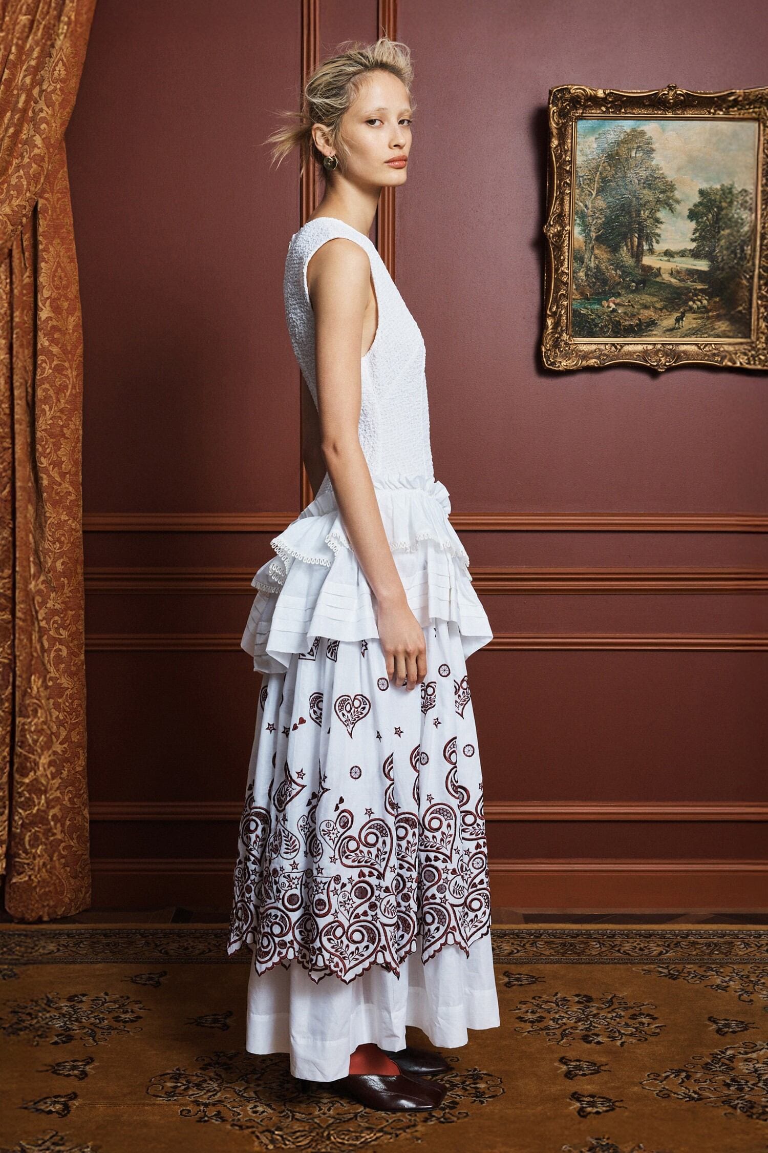 Alemais Bobby robe midi coton brodée col V