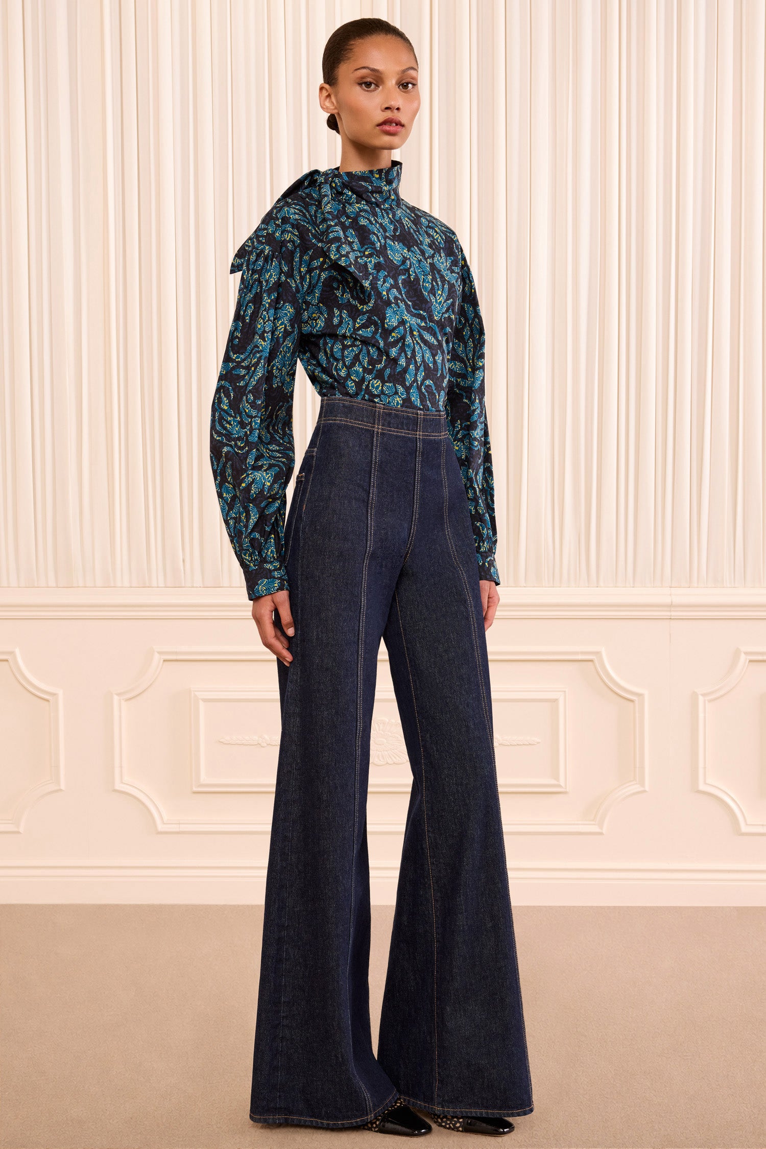 Ulla Johnson Bianca Wide Leg Seamed jean Tigris coton