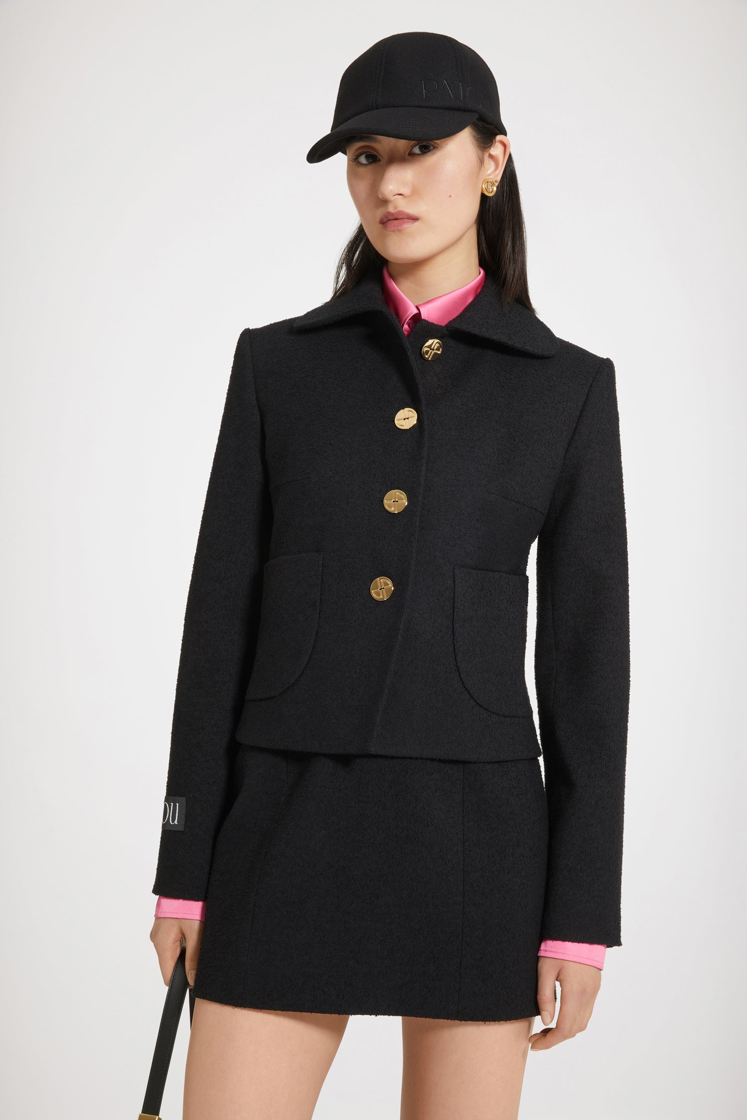Patou SK046 mini jupe tweed Noire 38 stretch