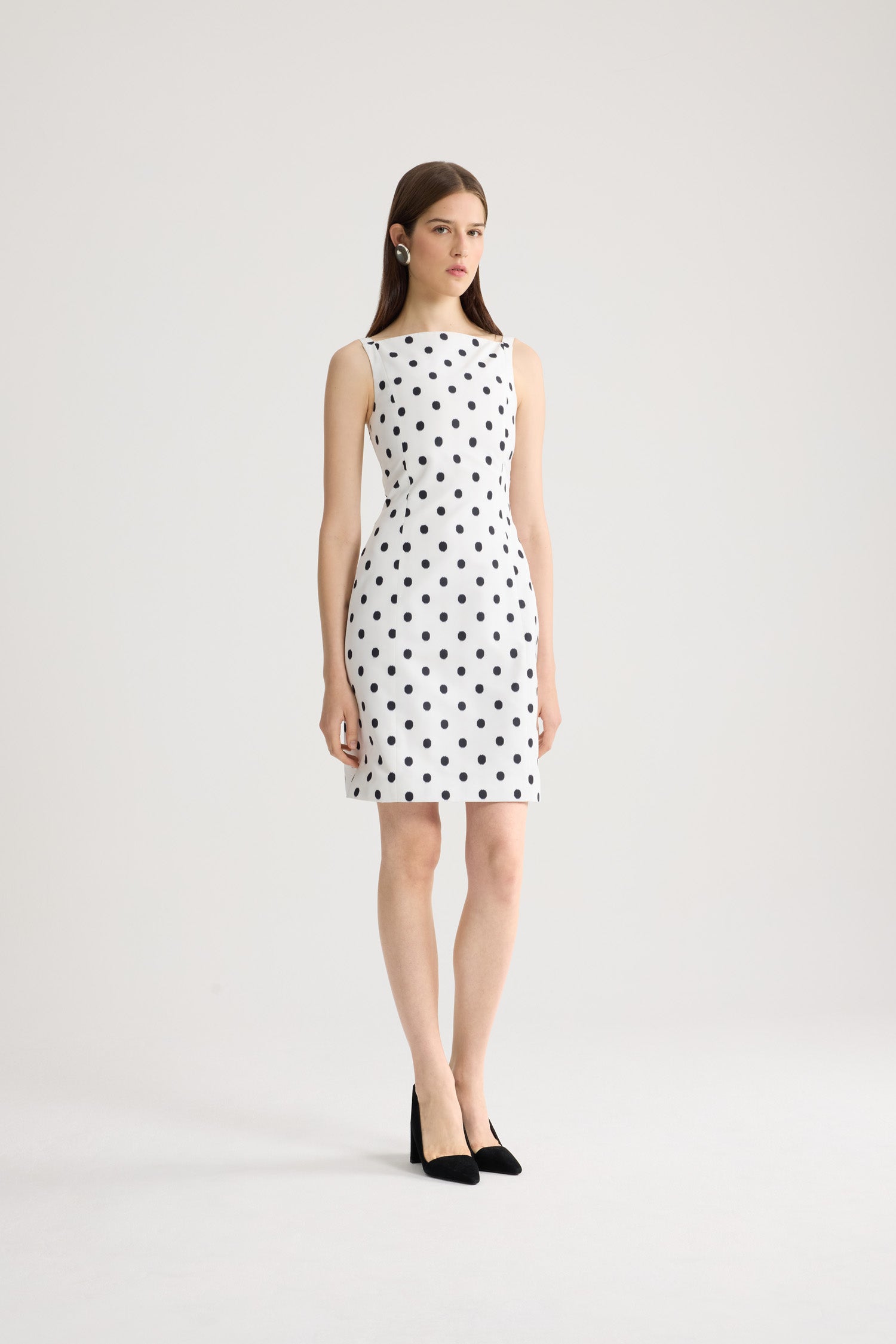 Patou P26DR24902455964 robe fourreau midi blanche pois bleus
