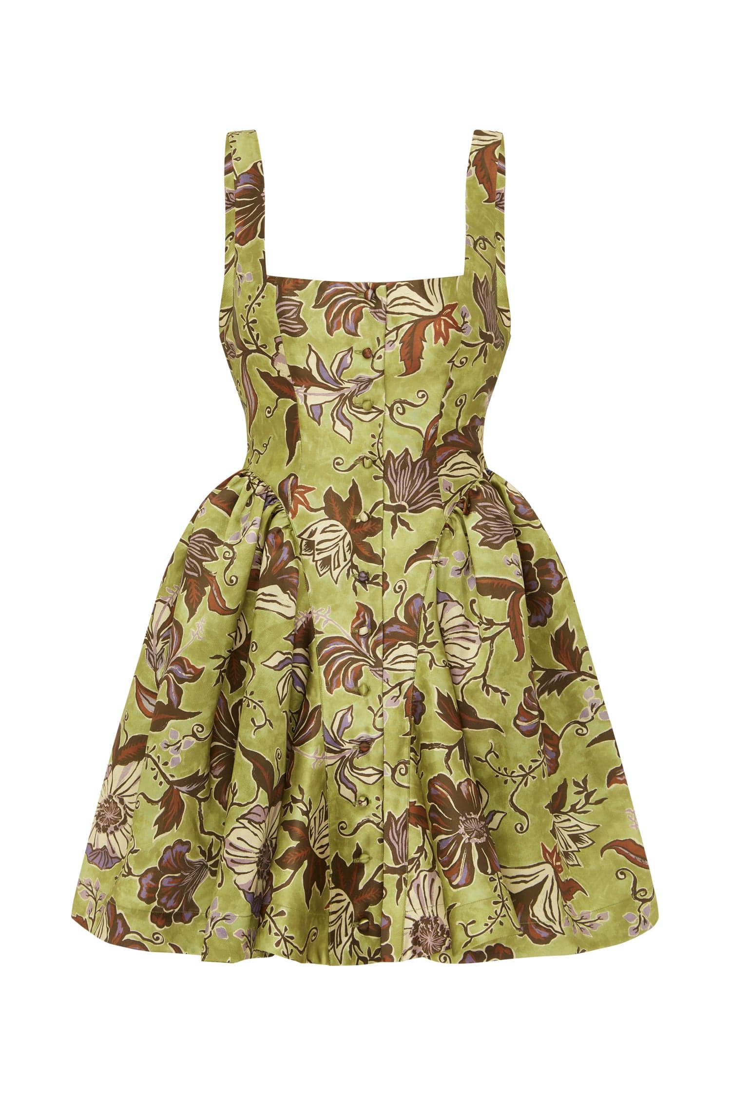 Alemäis Citron Flounce robe mini col carré floral