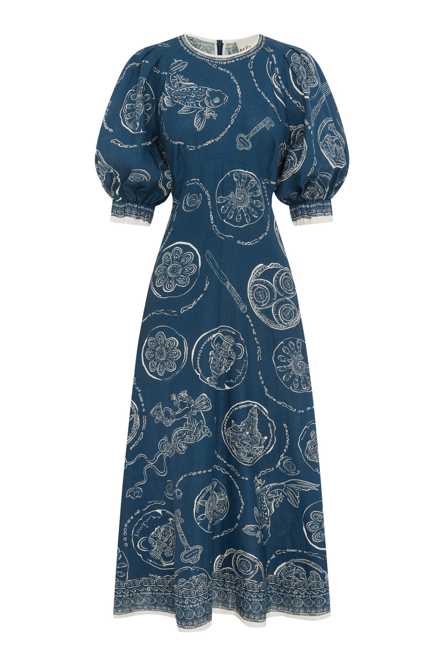 Alemais Lucky robe midi lin col rond imprimé