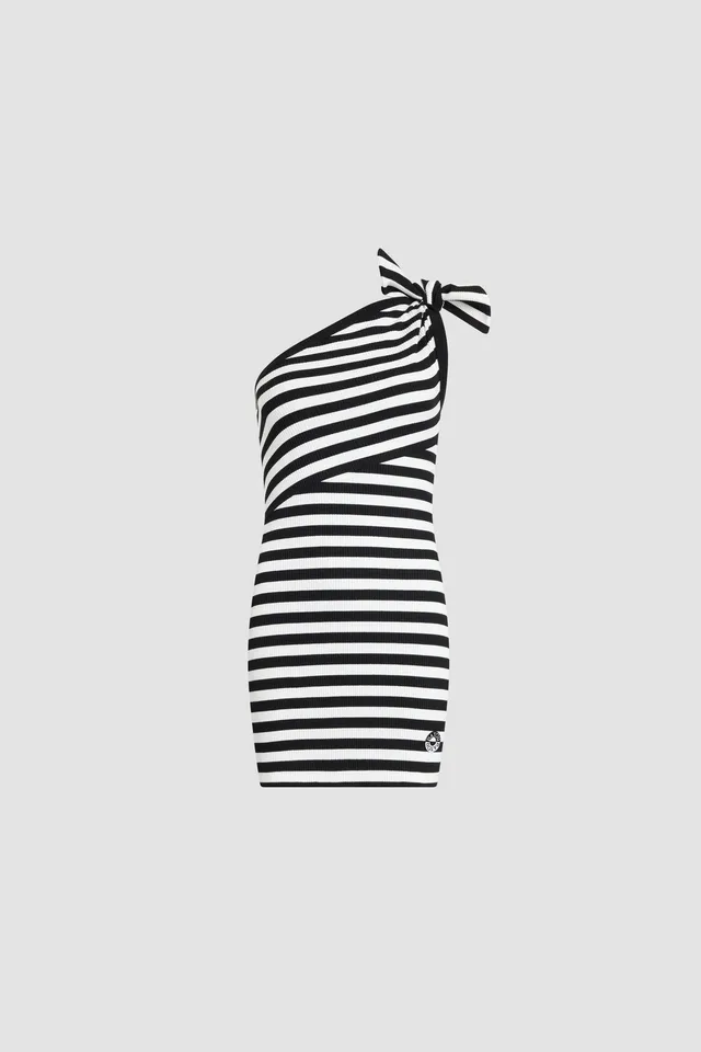 Patou JE235 robe courte rayée noir blanc coton