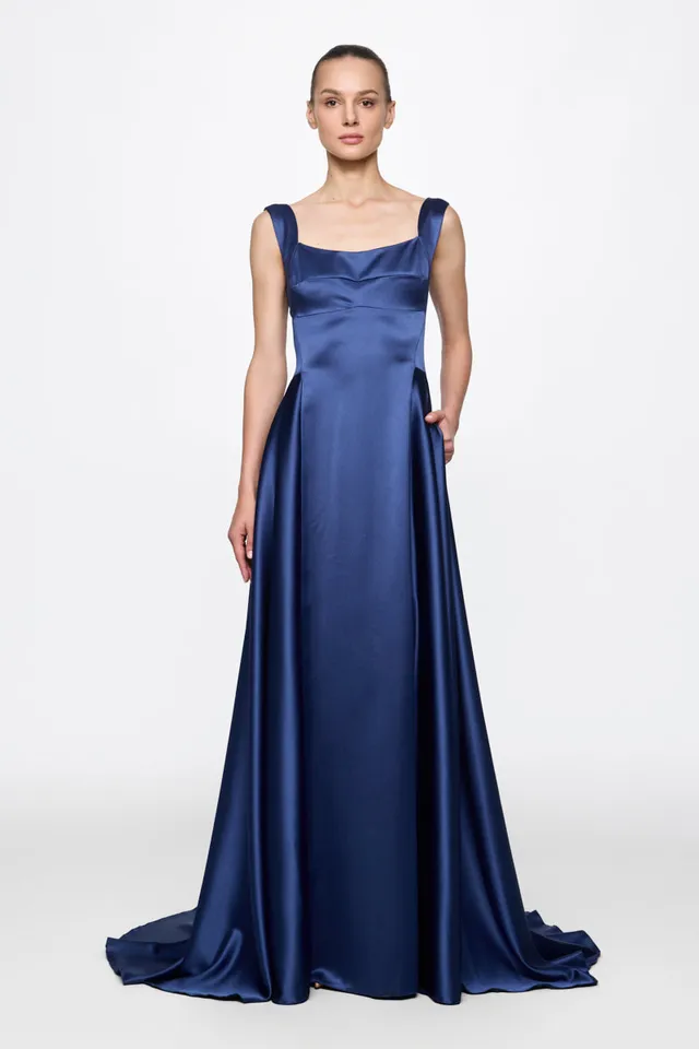 ATU Body Couture Navy Satin Evening Dress robe satin marine S