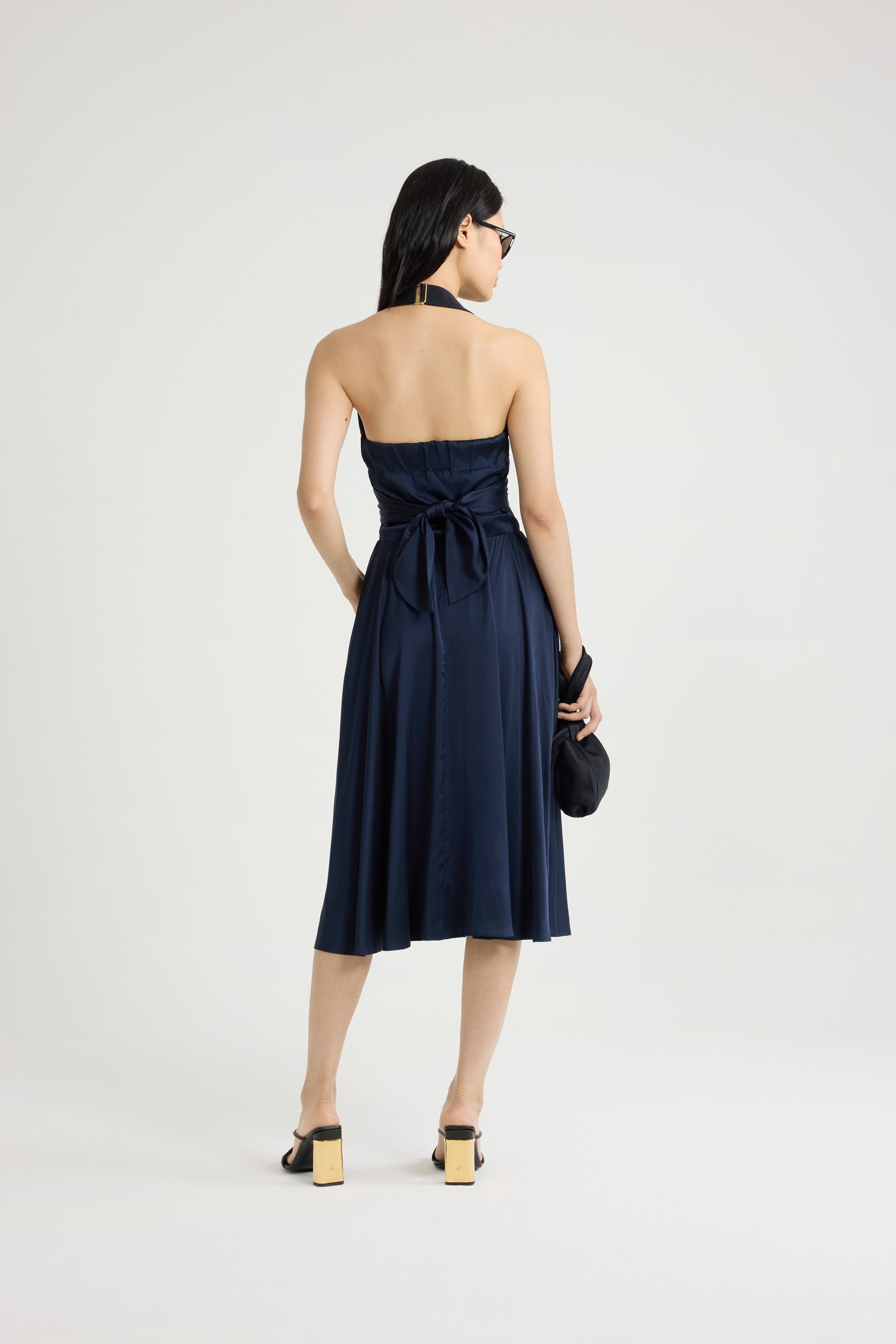 Patou Dresses DR161 robe midi Navy Black satin viscose