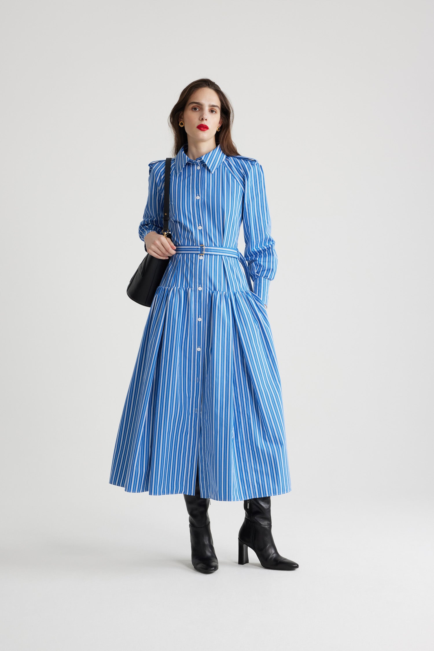 Patou DR154 robe maxi bleu rayé coton ceinture 38