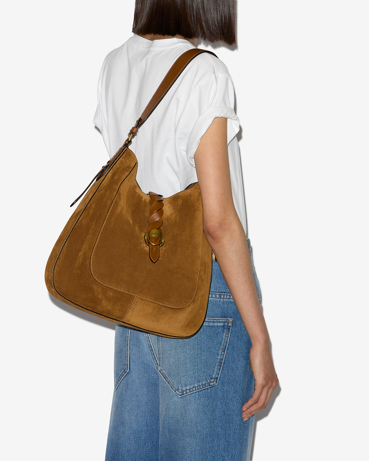 Isabel Marant Altay sac hobo cuir velours cognac