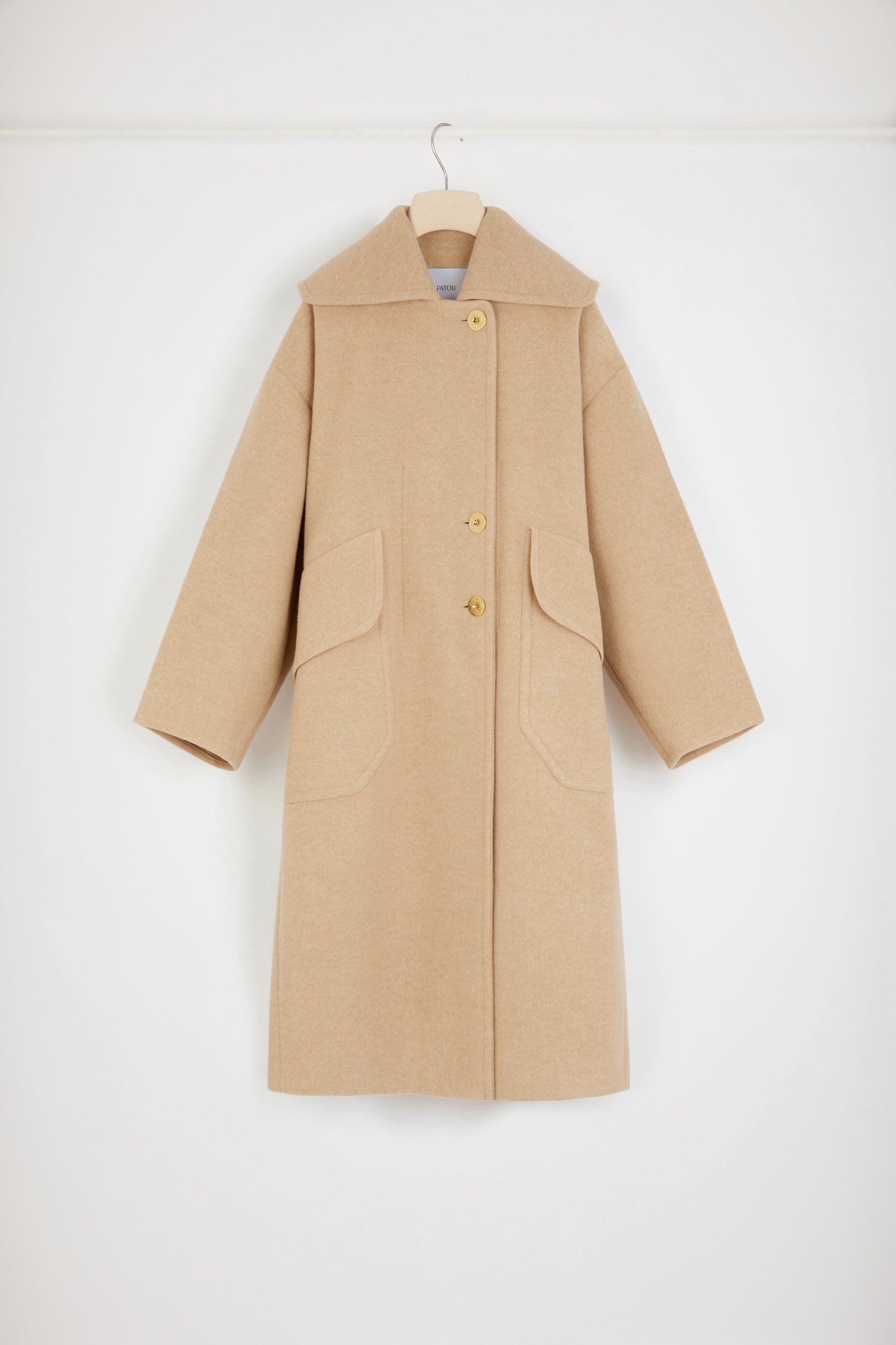 Patou CO013 manteau maxi laine double-face Biscuit