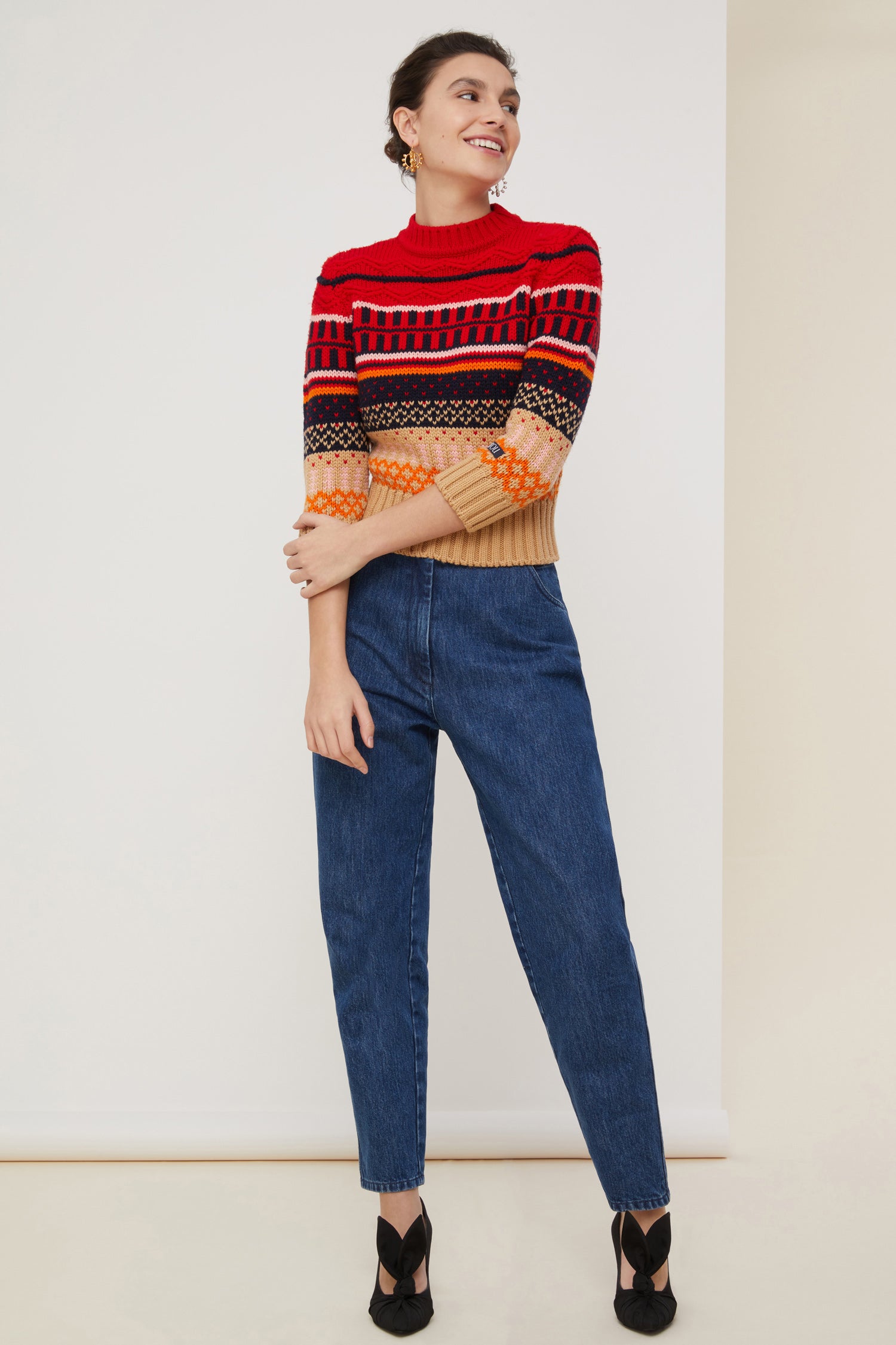 Patou Knitwear KN029 pull jacquard court multicolore laine