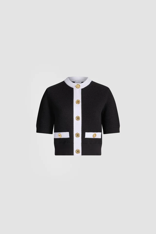 Patou KN338 cardigan noir coton manches courtes