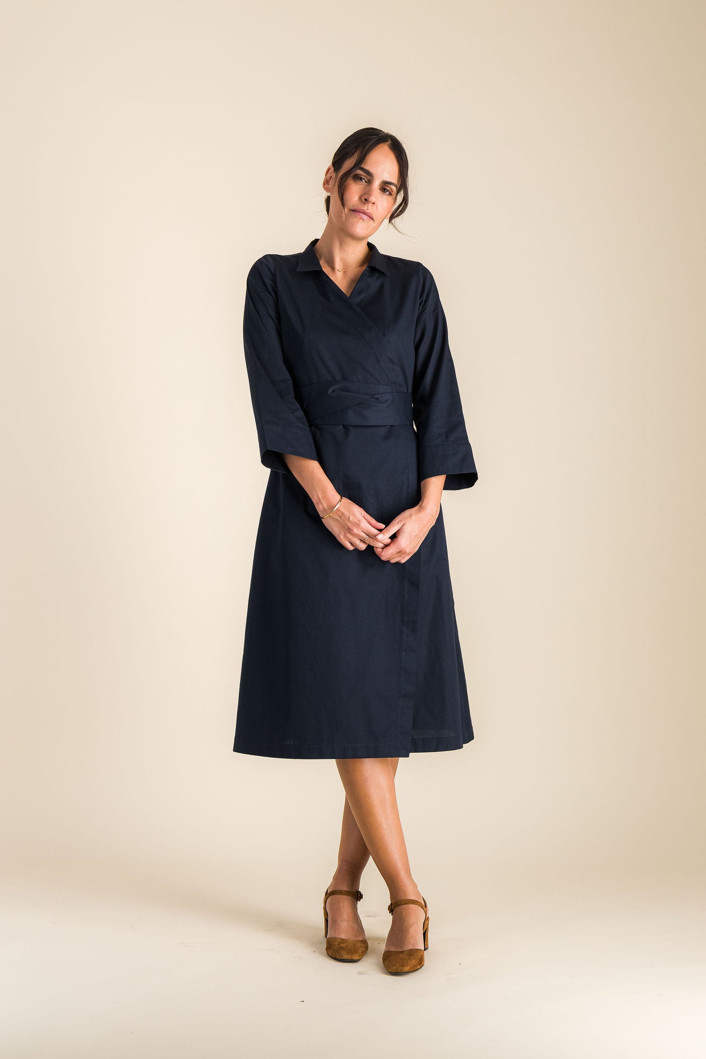 Anahide Saint André Ava robe portefeuille coton ceinturée