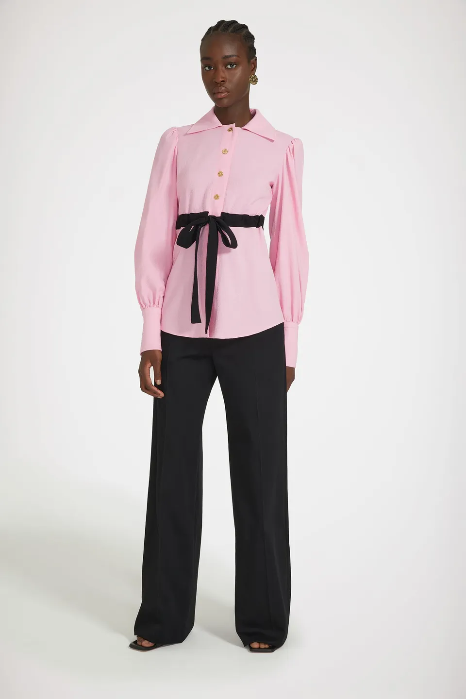 Patou P24BL0300167455P blouse rose seersucker manches bouffantes