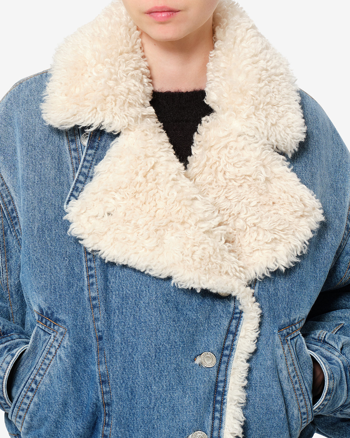 Isabel Marant Valineo veste denim bleu col fourrure