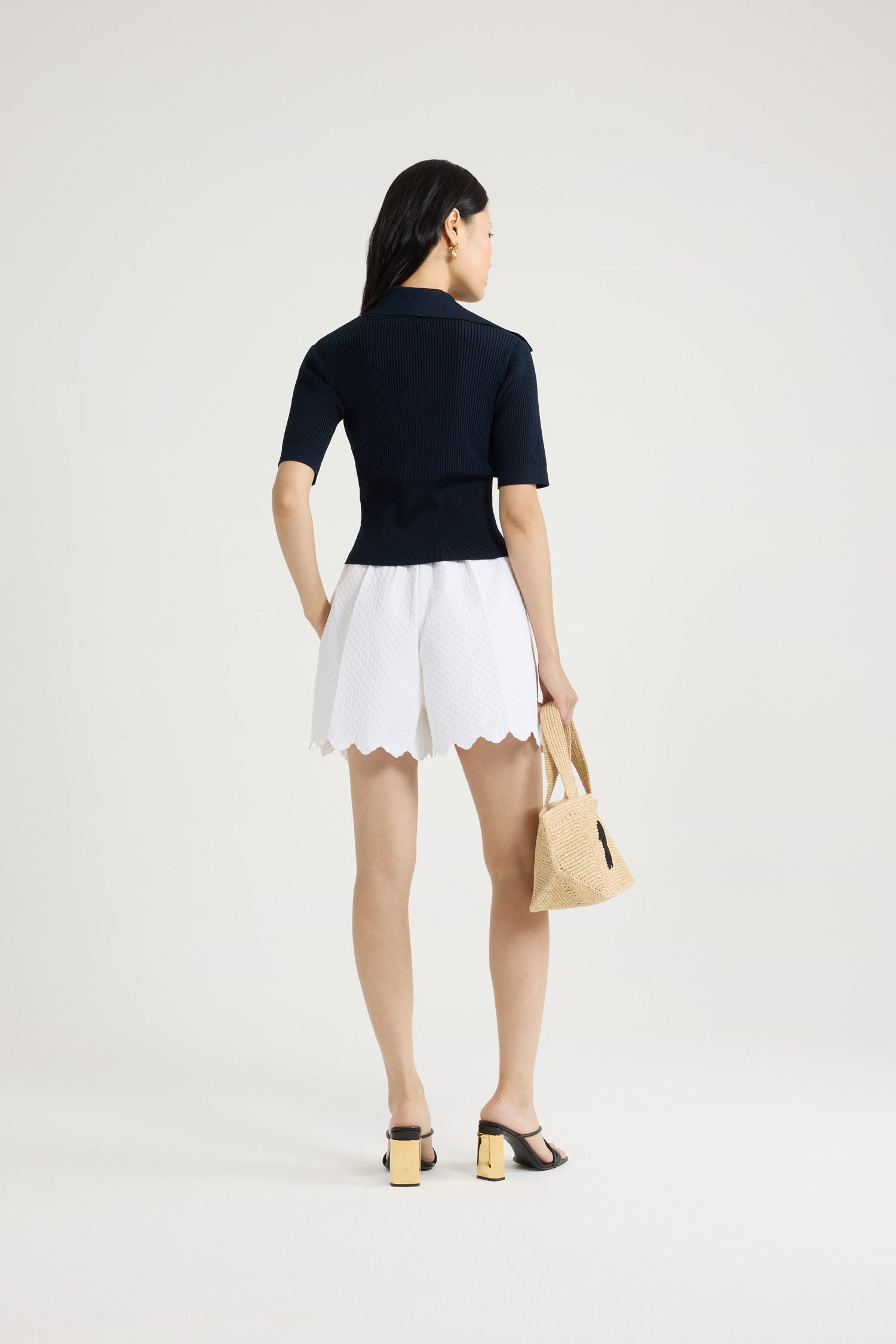 Patou KN248 polo bleu marine crêpe col large