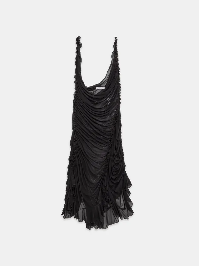 Ester Manas Midnight robe noire mesh froncée Regular