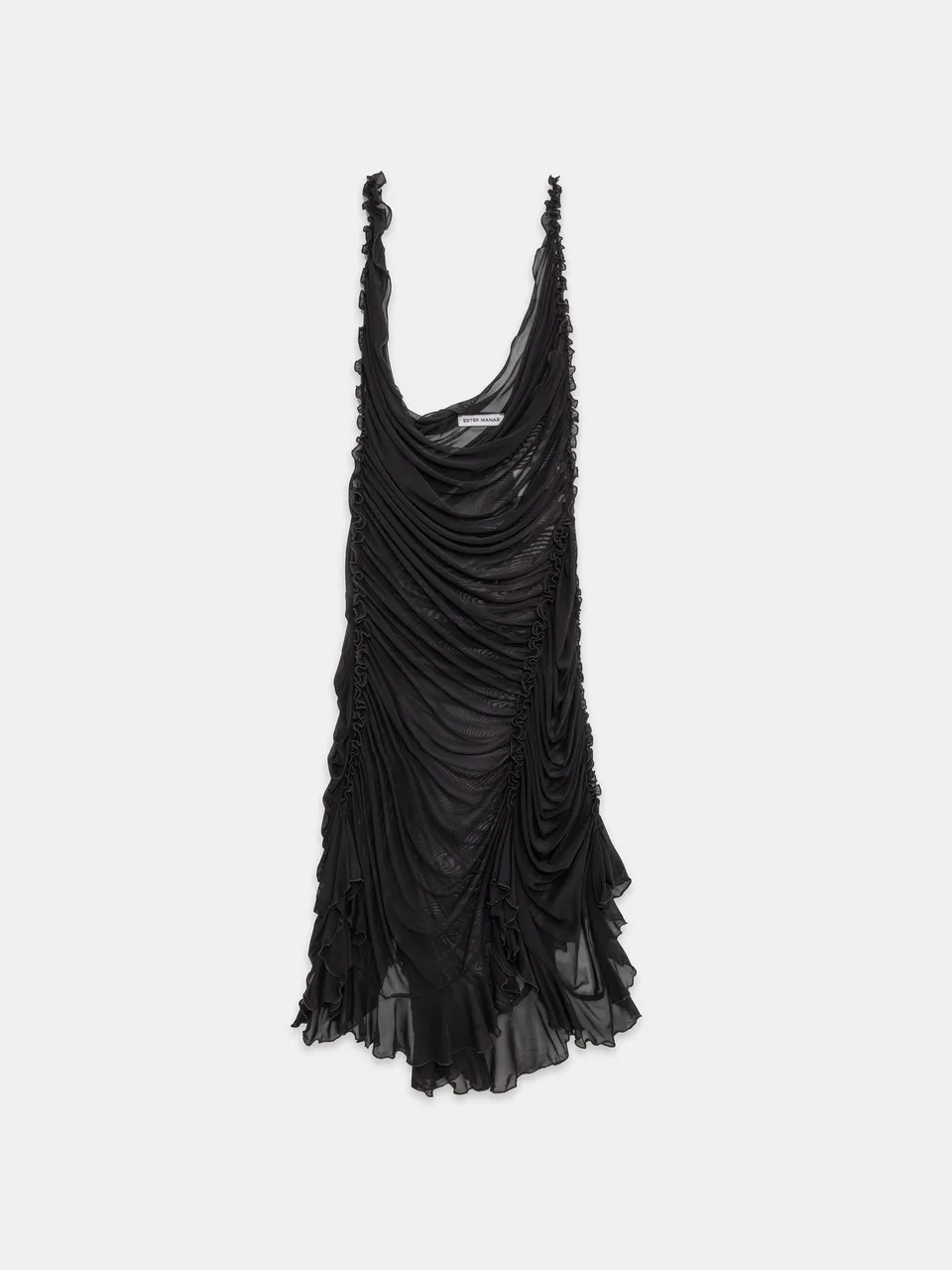Ester Manas Midnight robe noire mesh froncée Regular