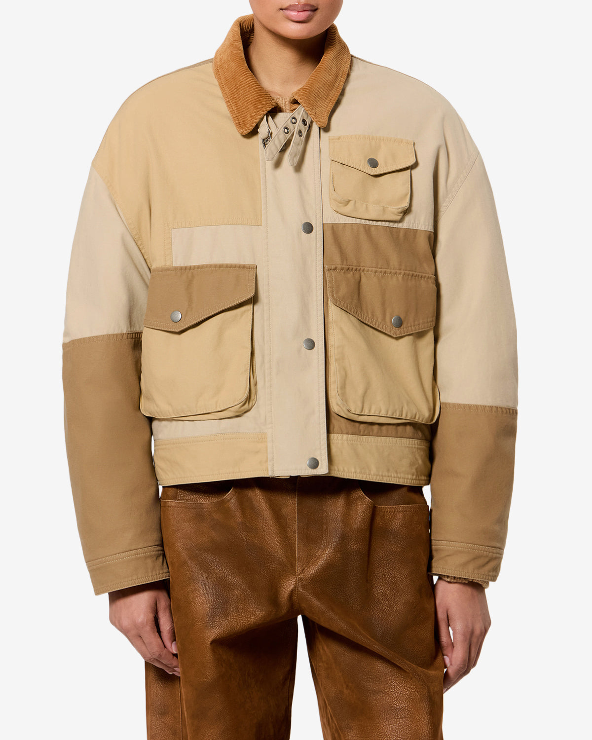 Isabel Marant Risla veste coton beige patchwork courte