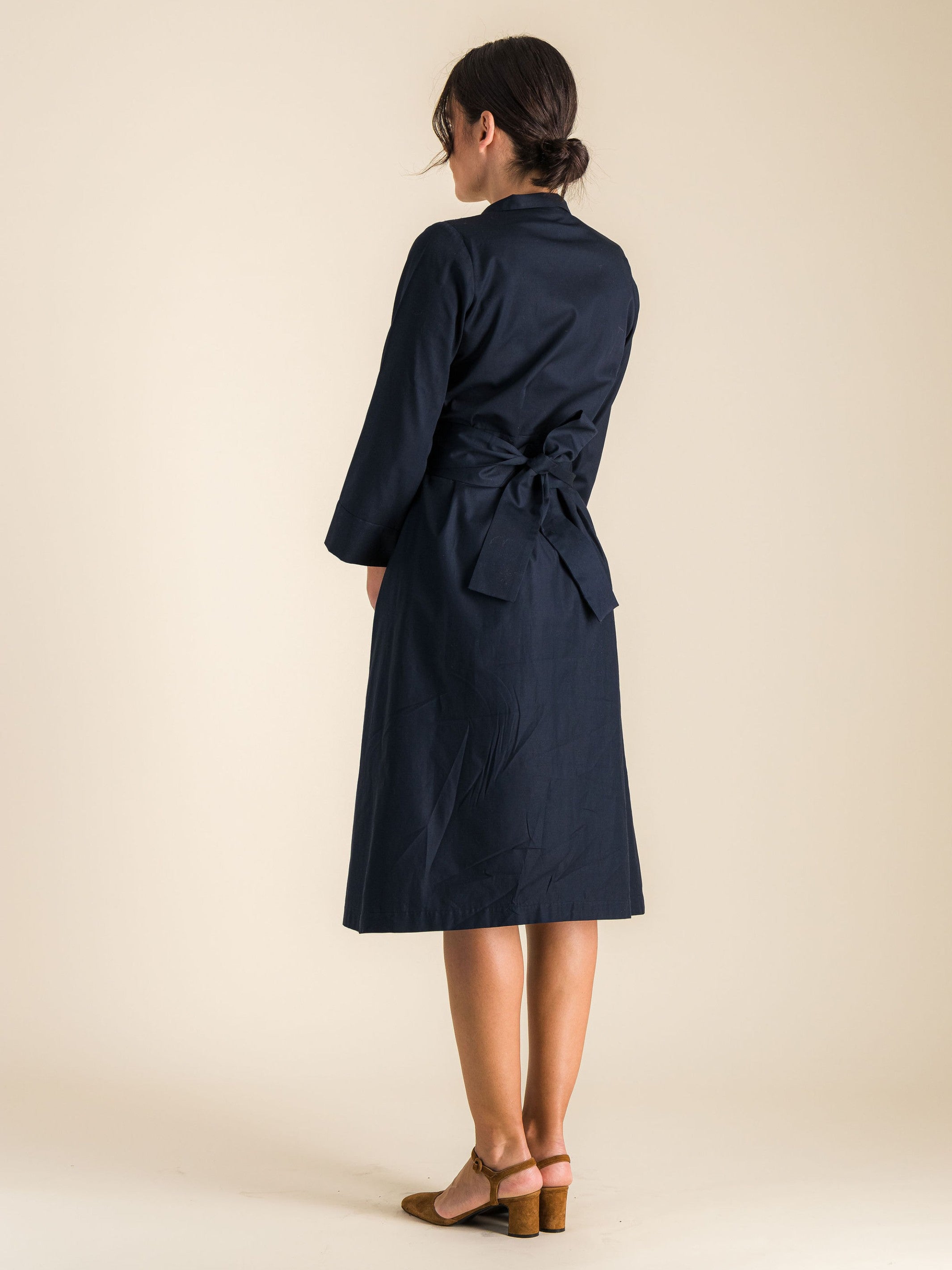 Anahide Saint André Ava robe portefeuille coton bleu marine 38