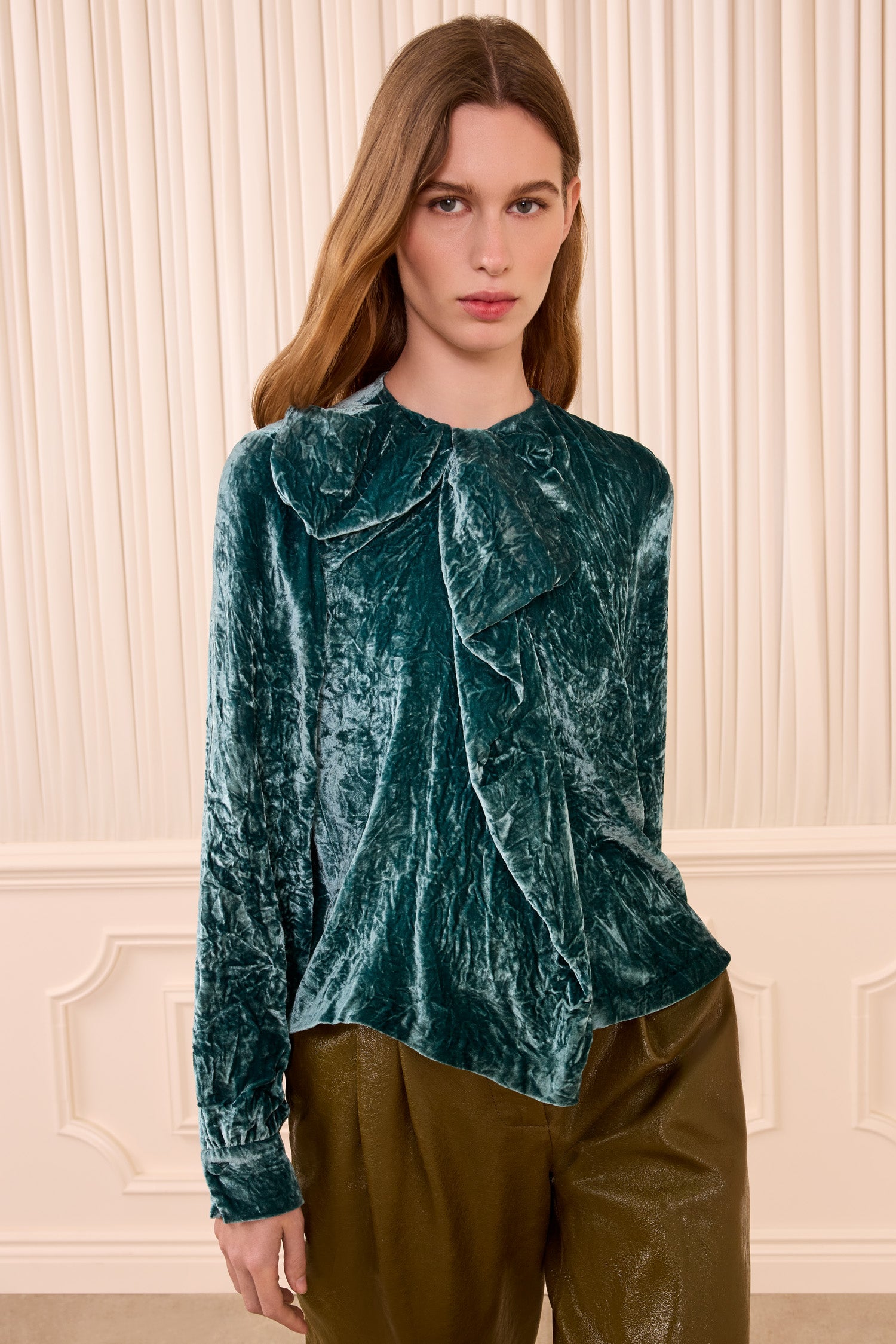 Ulla Johnson Vesa blouse velours Jadeite manches longues
