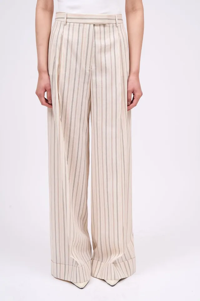 Paul & Joe Bagnolet pantalon rayé tencel lin taille haute