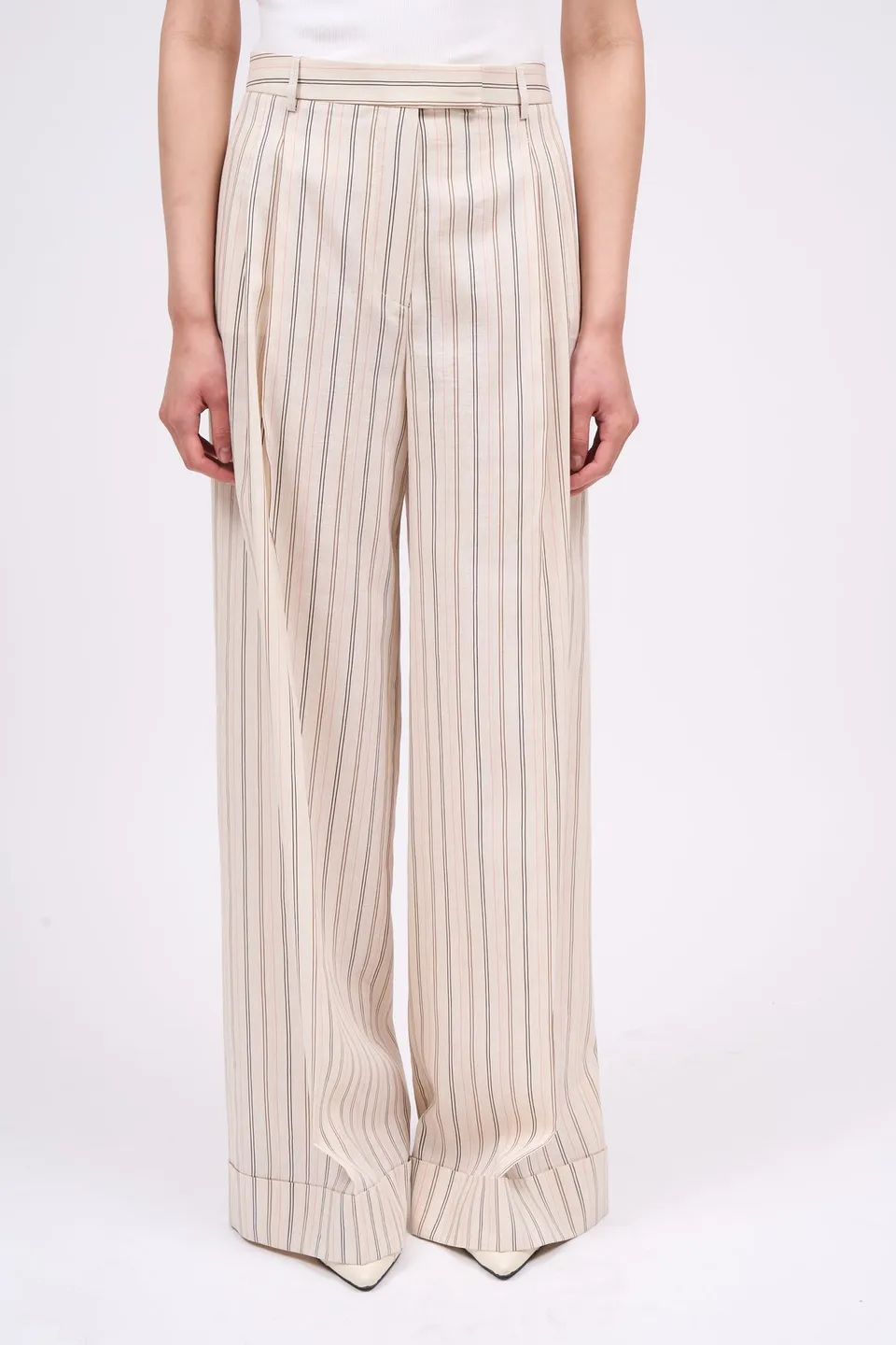 Paul & Joe Bagnolet pantalon rayé tencel lin taille haute