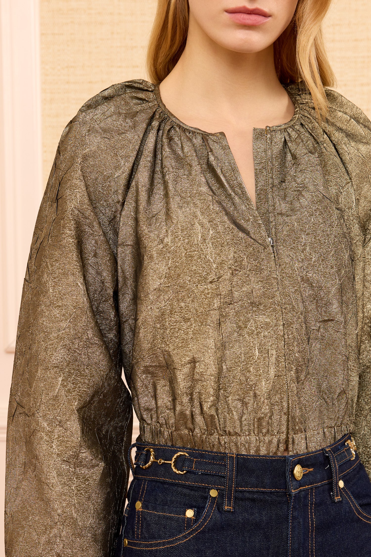 Ulla Johnson Orielle Veste Bomber Doré Clair Taffeta Cropped